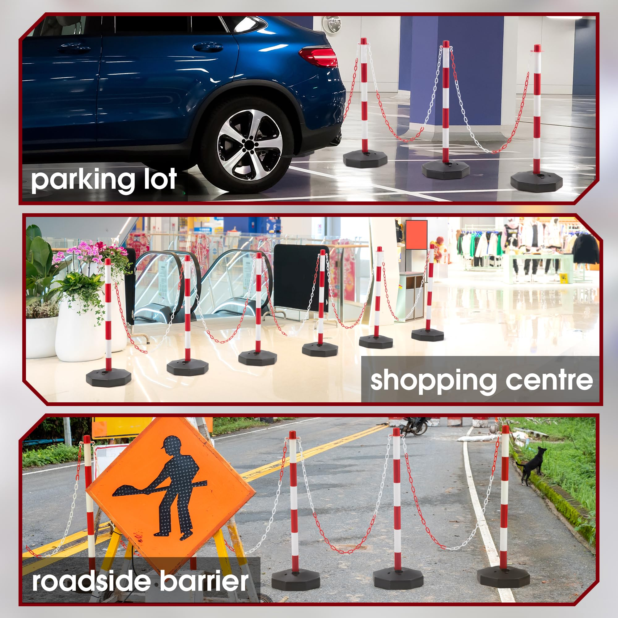 AHB® 6 Pack Traffic Barricade Delineator Post with Fillable Base, Crowd Control Barriers, Cones for Parking Lot, Adjustable Stanchions with 5.4FT Plastic Chain Outdoor and Indoor
