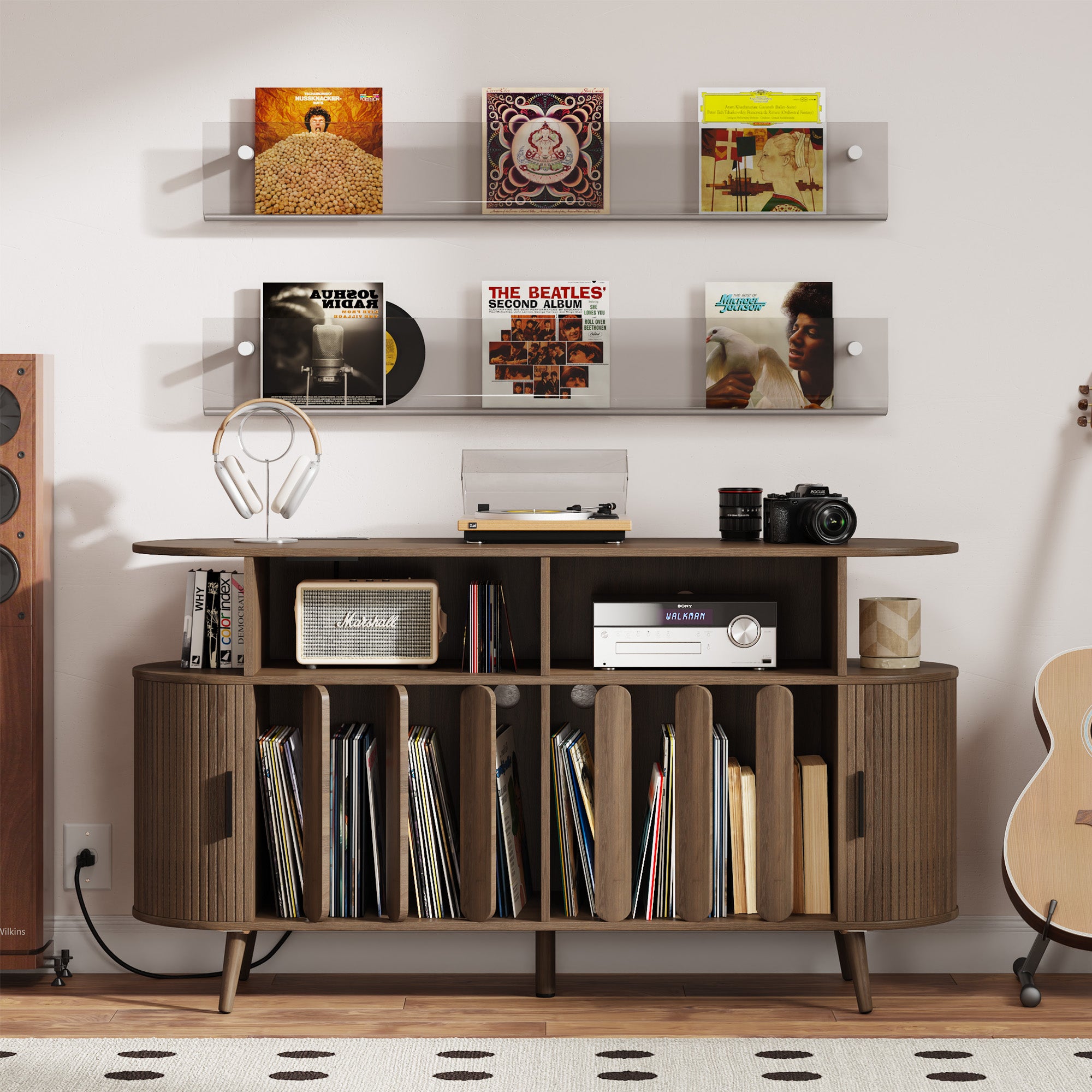 Record Player Stand with Vinyl Storage, Record Player Table