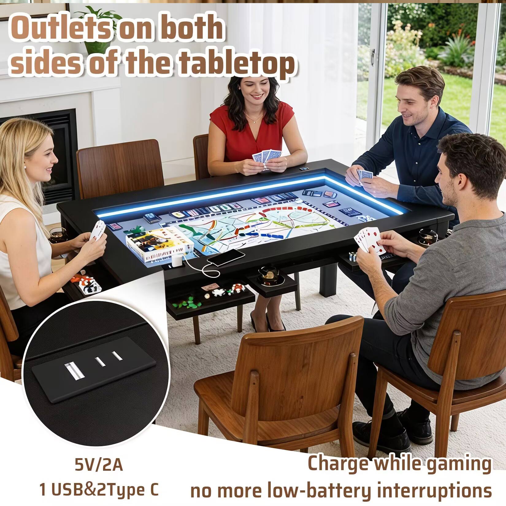 AHB® Board Game Table for 4-6 with Led Light