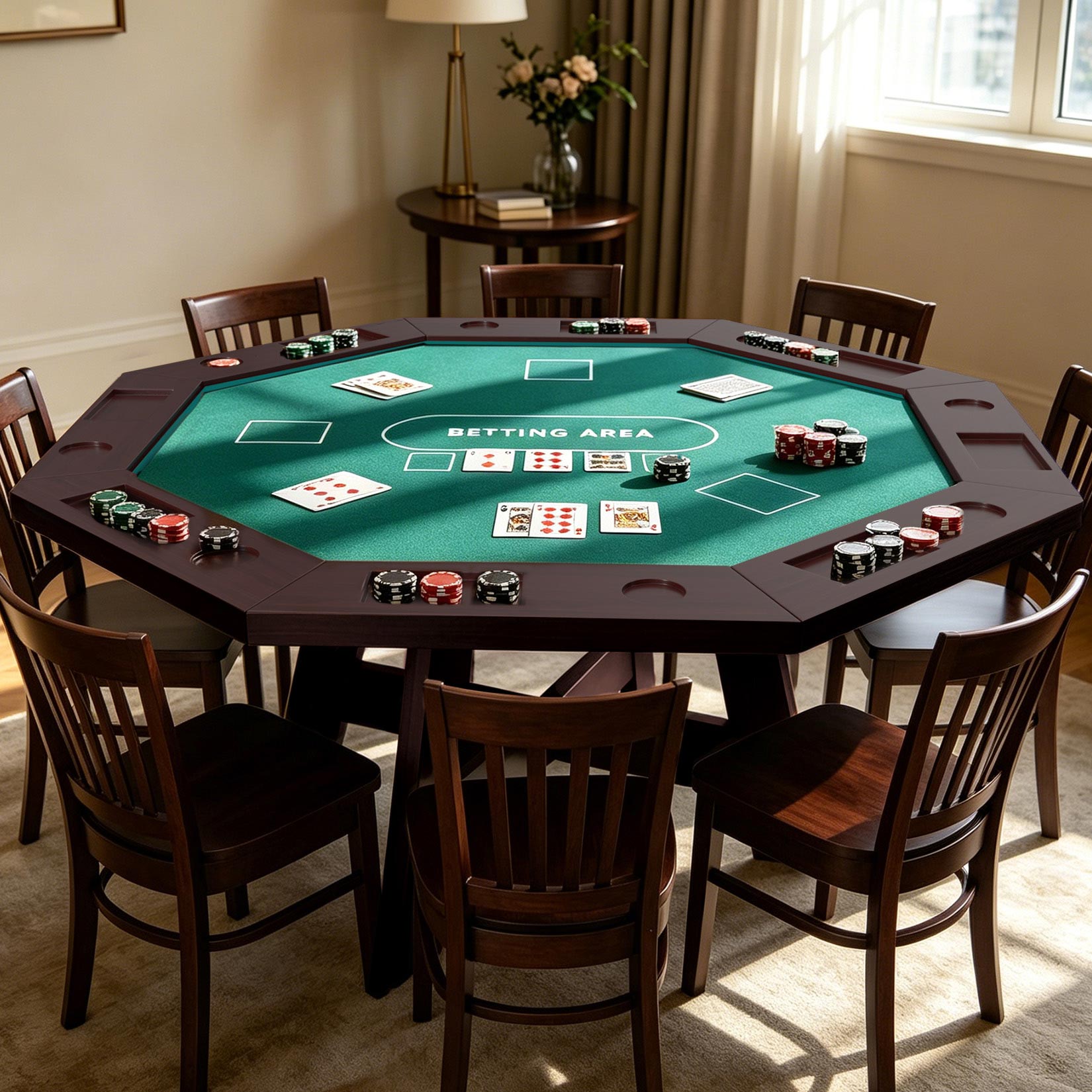 AHB® Solid Wood Octagonal Poker Table Gaming Table for 6-8 Players