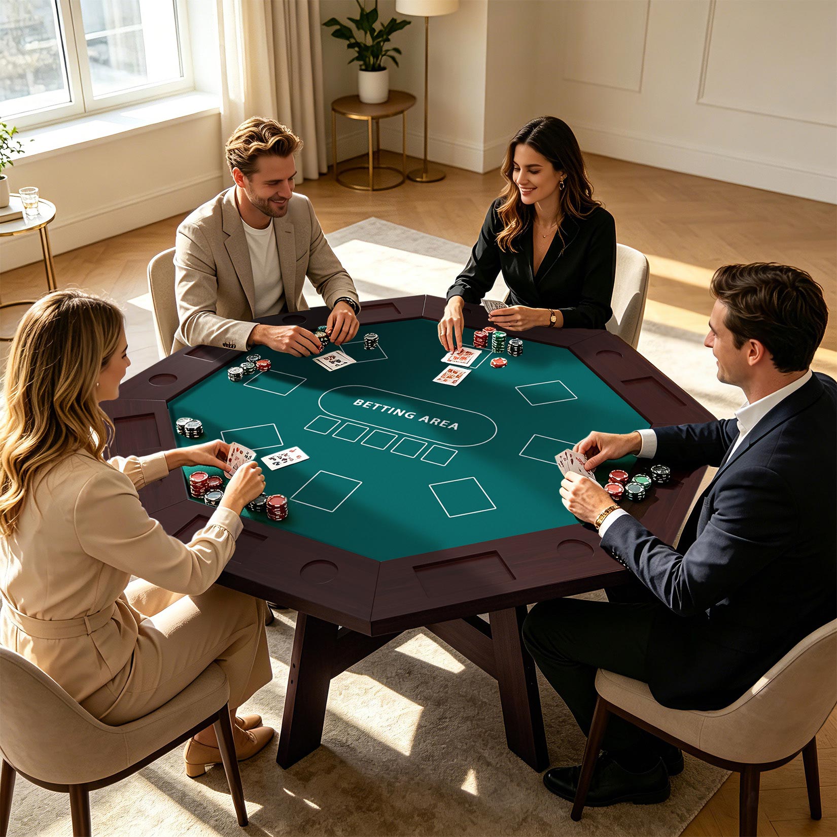 AHB® Solid Wood Octagonal Poker Table Gaming Table for 6-8 Players