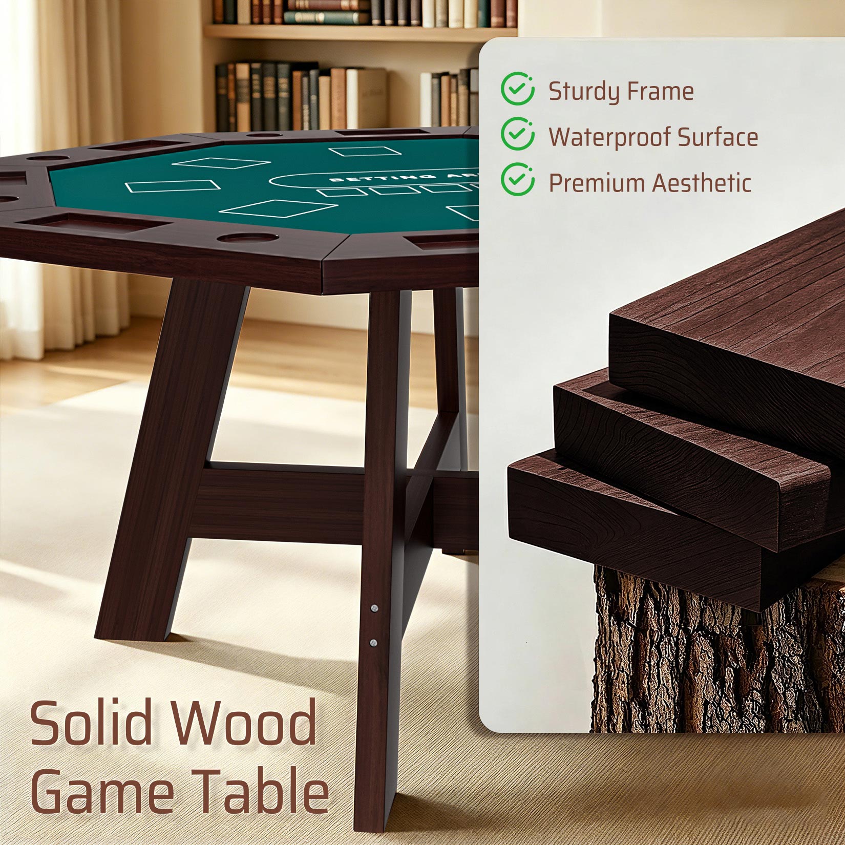 AHB® Solid Wood Octagonal Poker Table Gaming Table for 6-8 Players