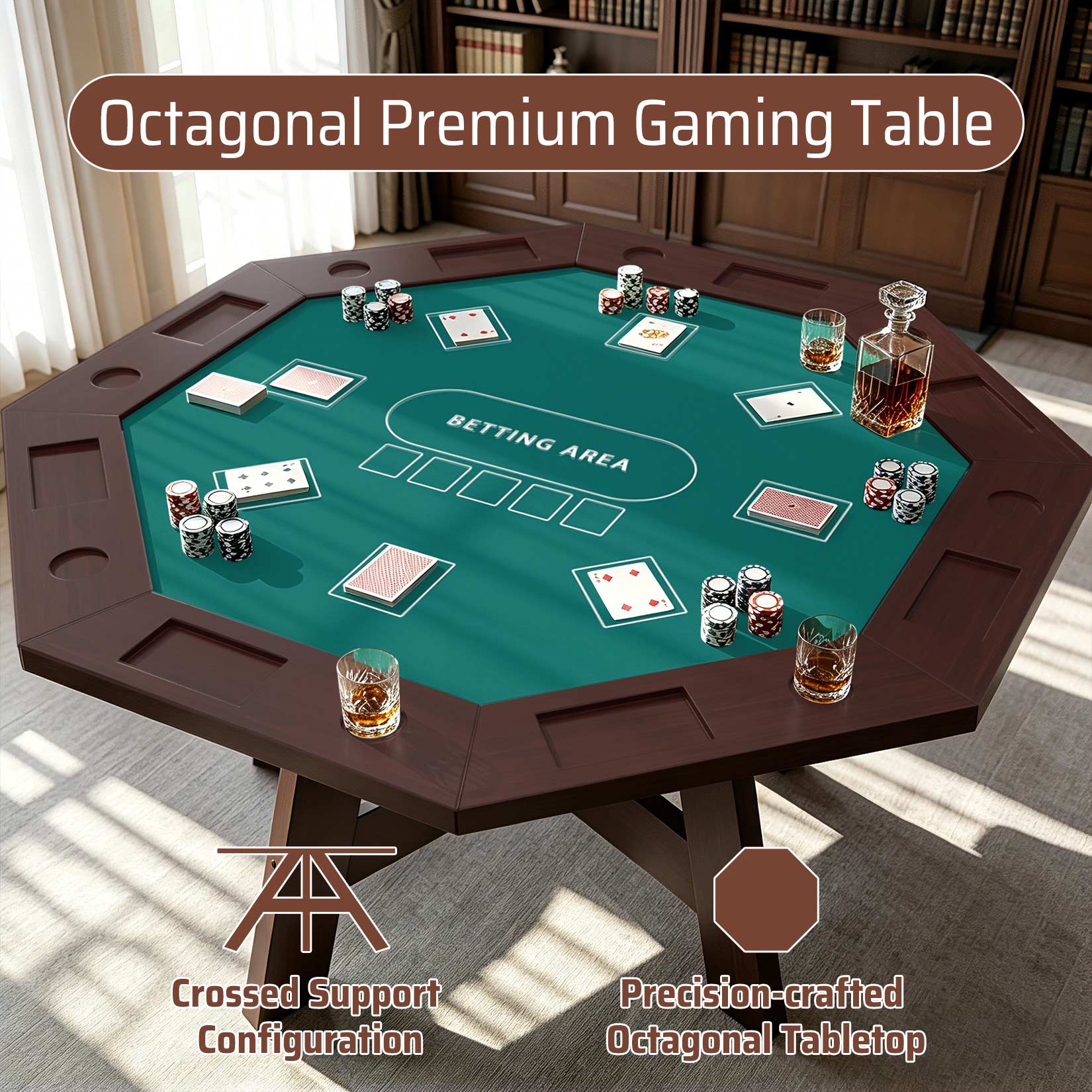 AHB® Solid Wood Octagonal Poker Table Gaming Table for 6-8 Players