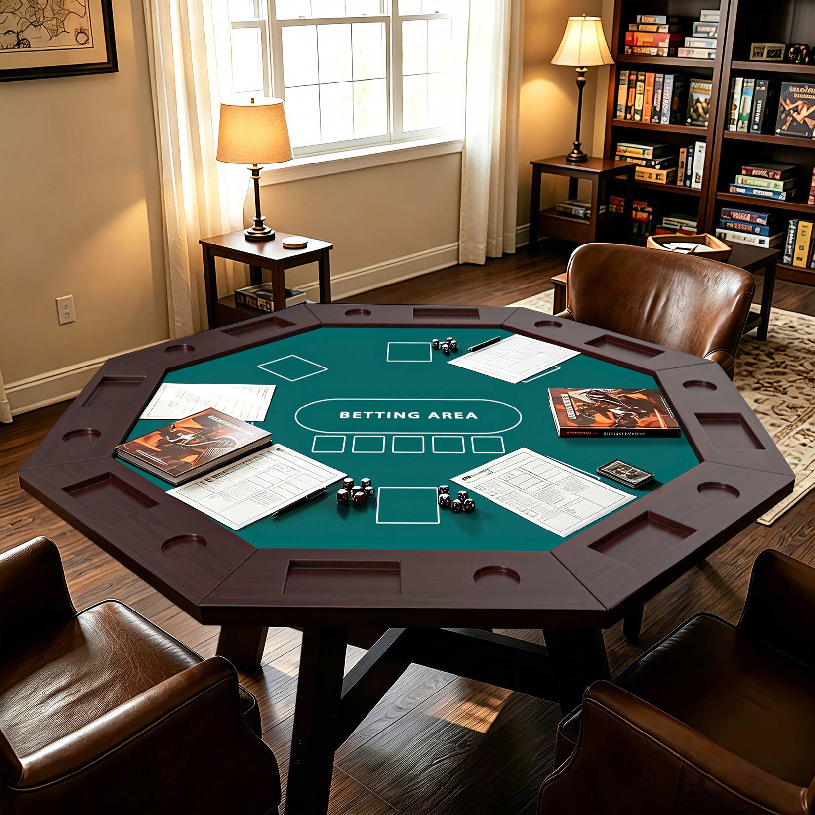 AHB® Solid Wood Octagonal Poker Table Gaming Table for 6-8 Players