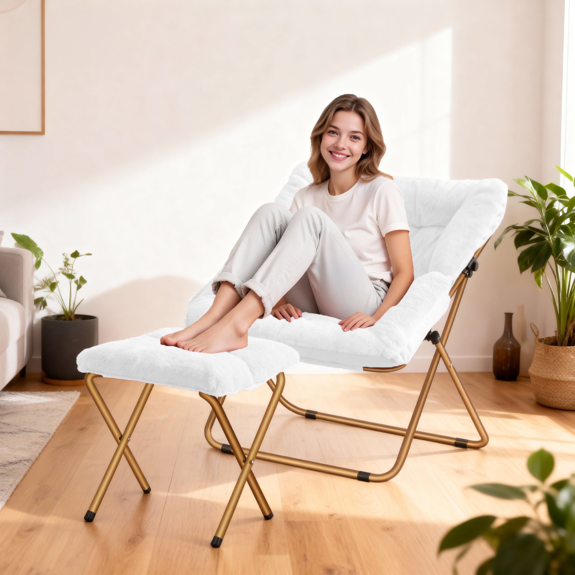 Comfy Saucer Chair, Foldable Living Room Chairs, Soft Faux Fur Lounge Chair for Bedroom, Reading Chairs for Adults,Teens, X-Large