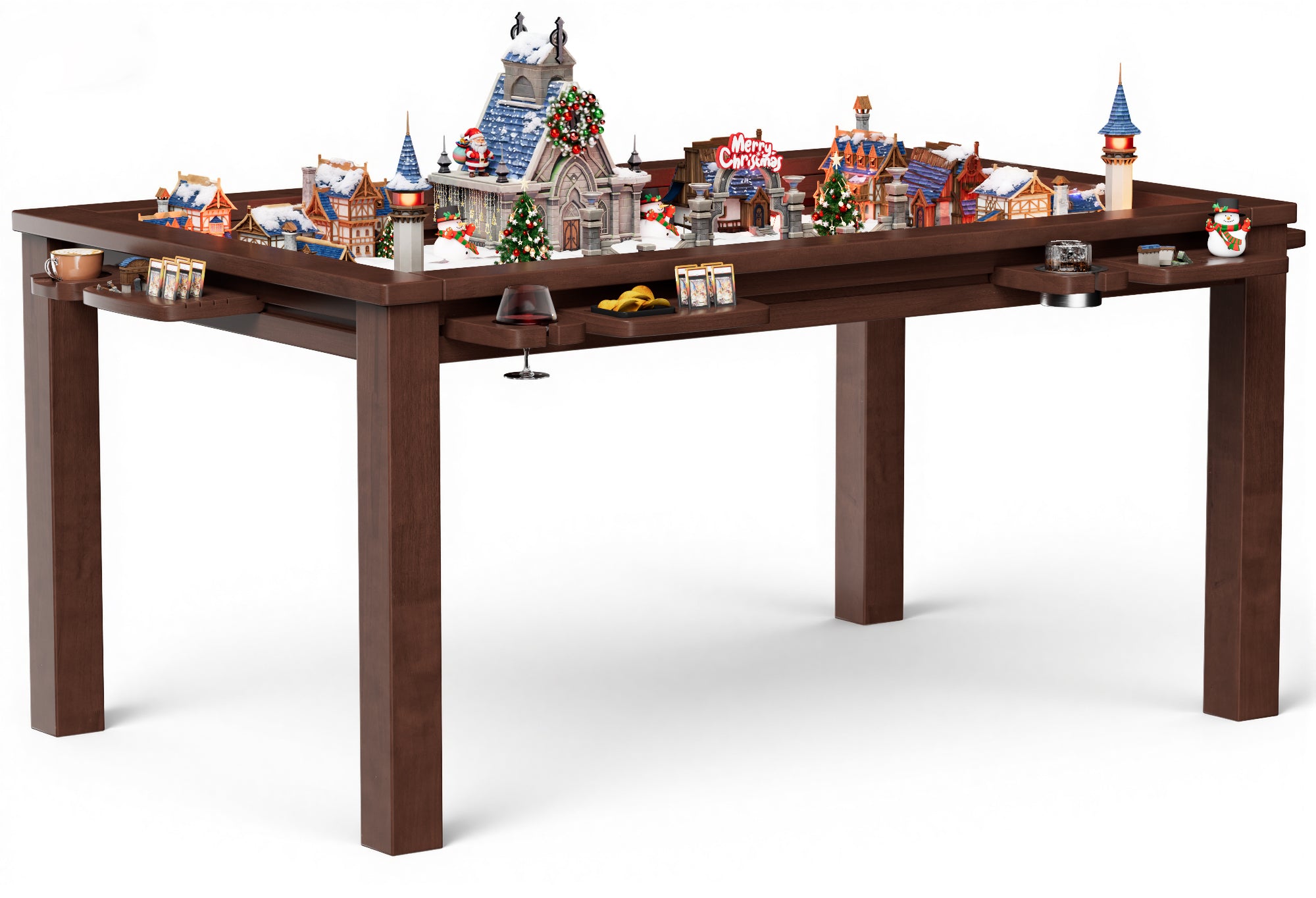 Convertible Board Game Table for 4-6 Players, Spacious Gaming Space with Table Top, Non-Slip Play Mat, Cup Holder & Game Tray, Dining Table for DND, Poker Card, Family Dinner