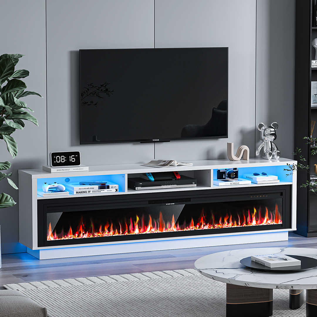 Fireplace TV Stand with LED Lights and Storage Cabinet
