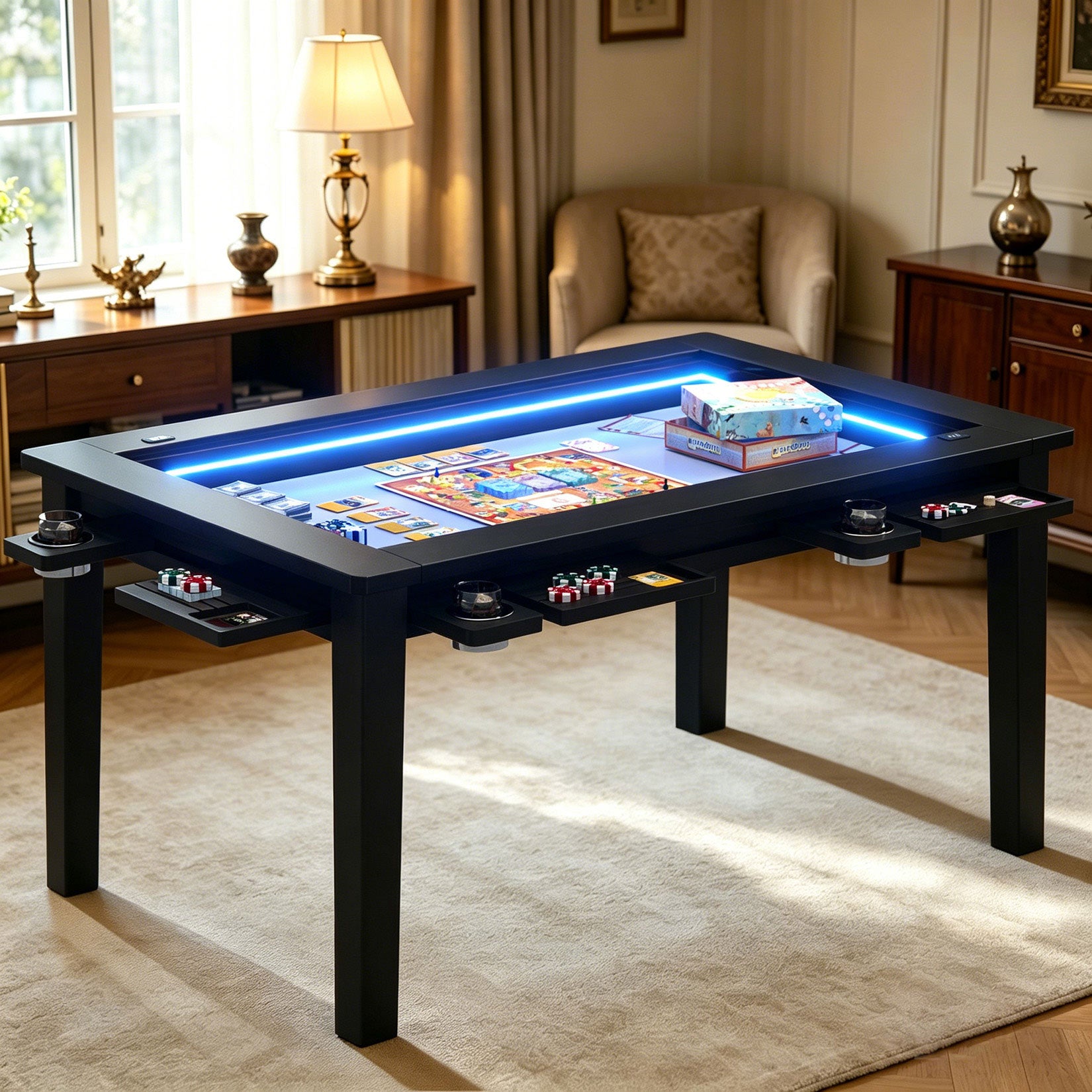AHB® Solid Wood Board Game Table for 4-6 with Led Light