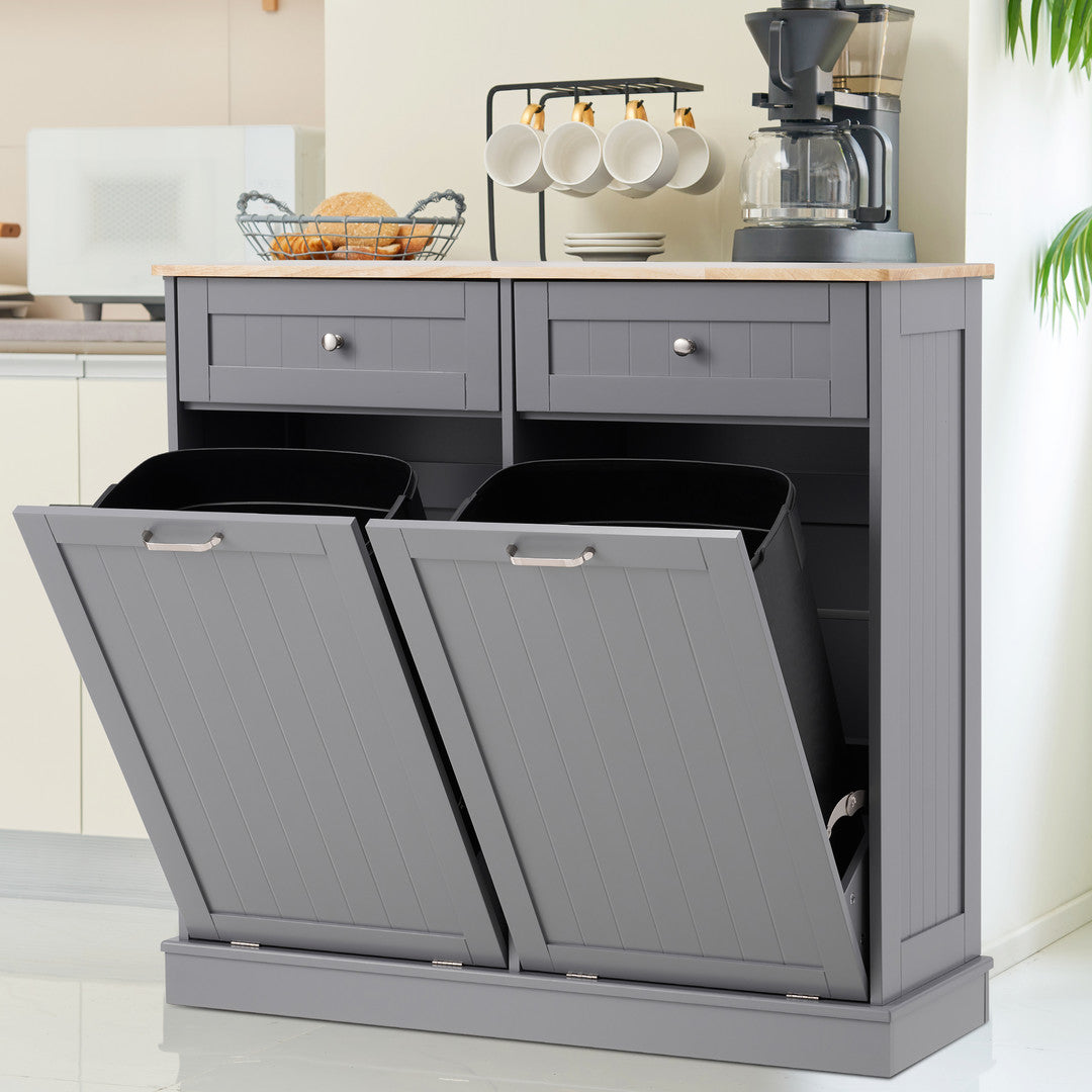 AHB® Double Tilt Out Trash Cabinet, 26 Gallon Trash Can Cabinet with Drawers & Handles for Kitchen