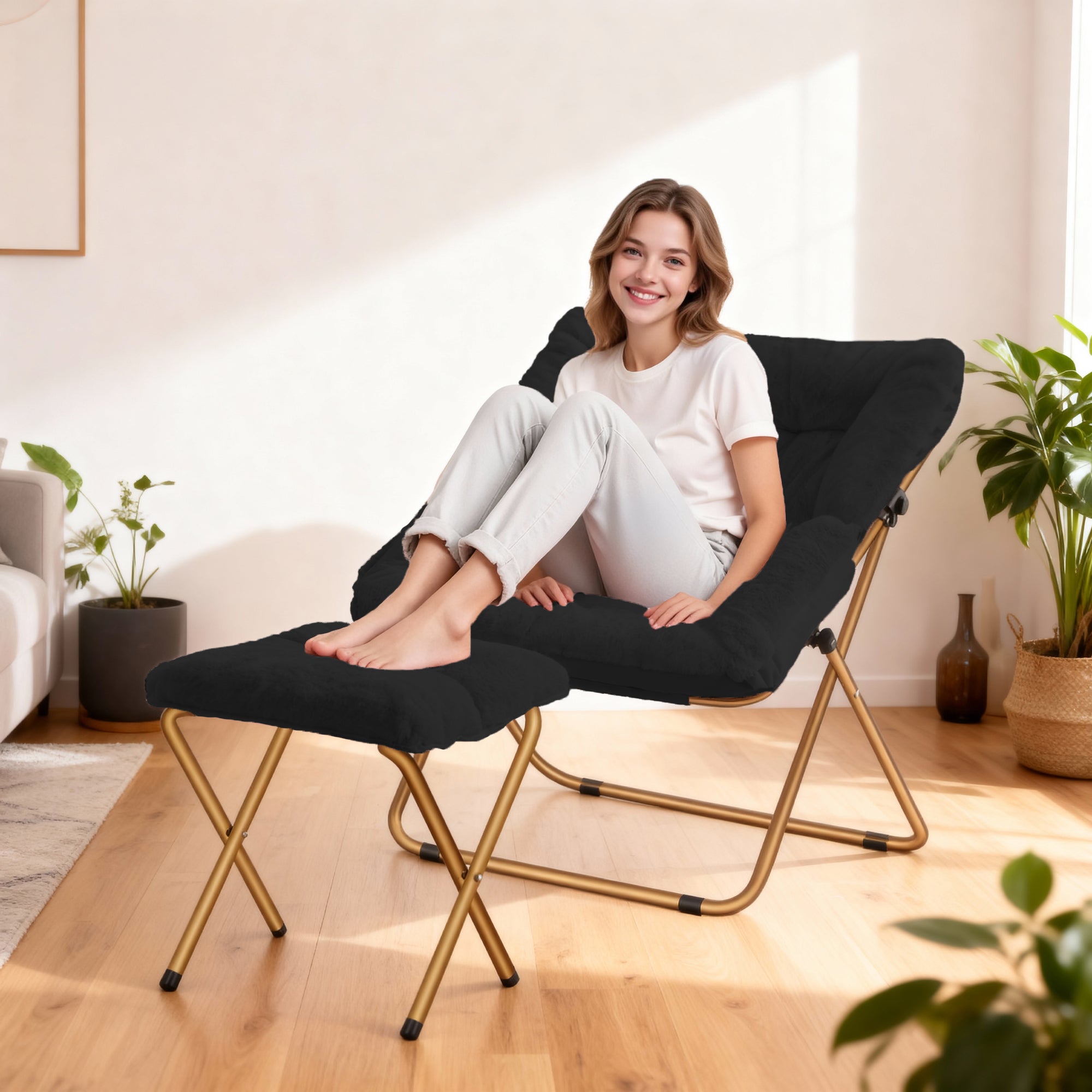 Comfy Saucer Chair, Foldable Living Room Chairs, Soft Faux Fur Lounge Chair for Bedroom, Reading Chairs for Adults,Teens, X-Large