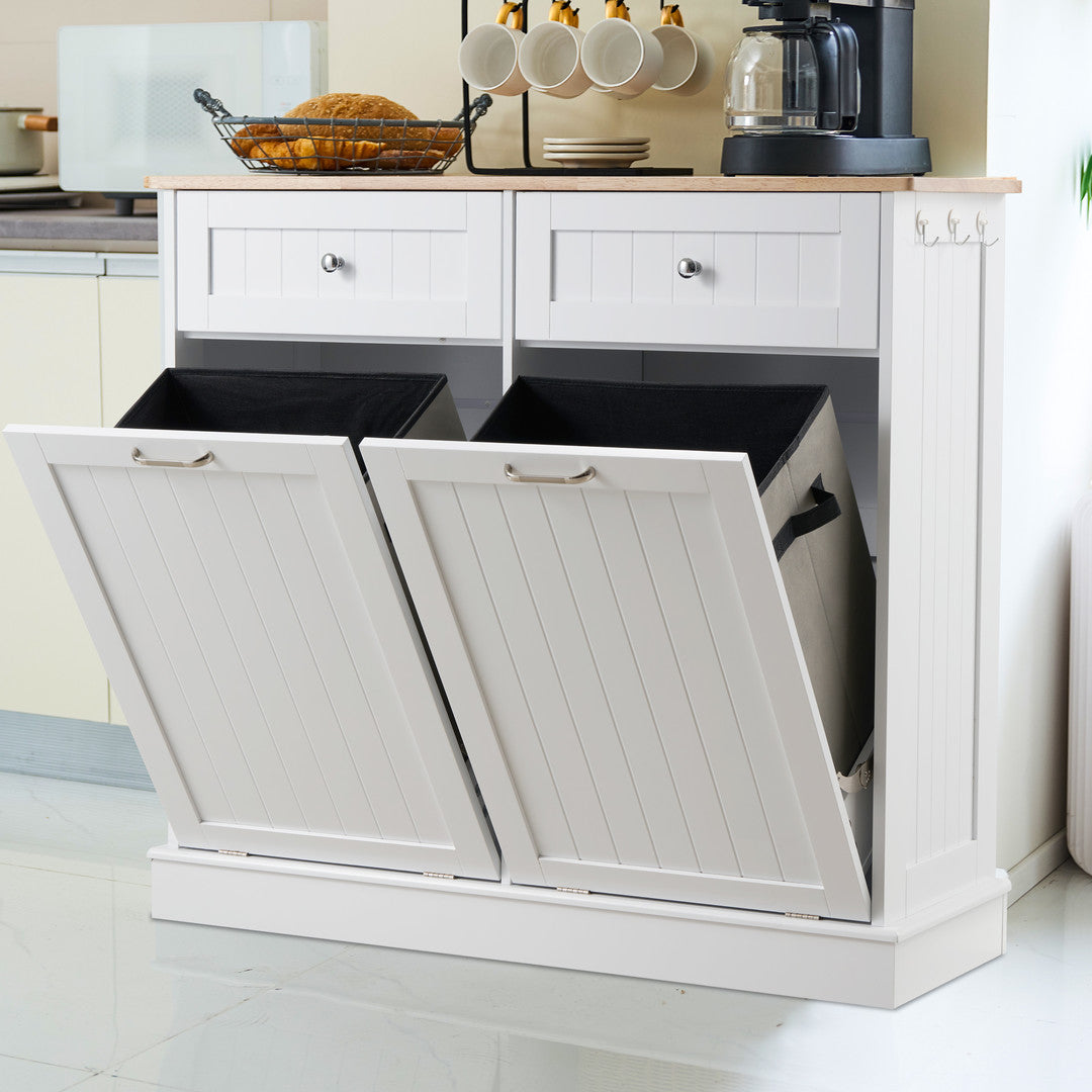 AHB® Double Tilt Out Trash Cabinet, 26 Gallon Trash Can Cabinet with Drawers & Handles for Kitchen