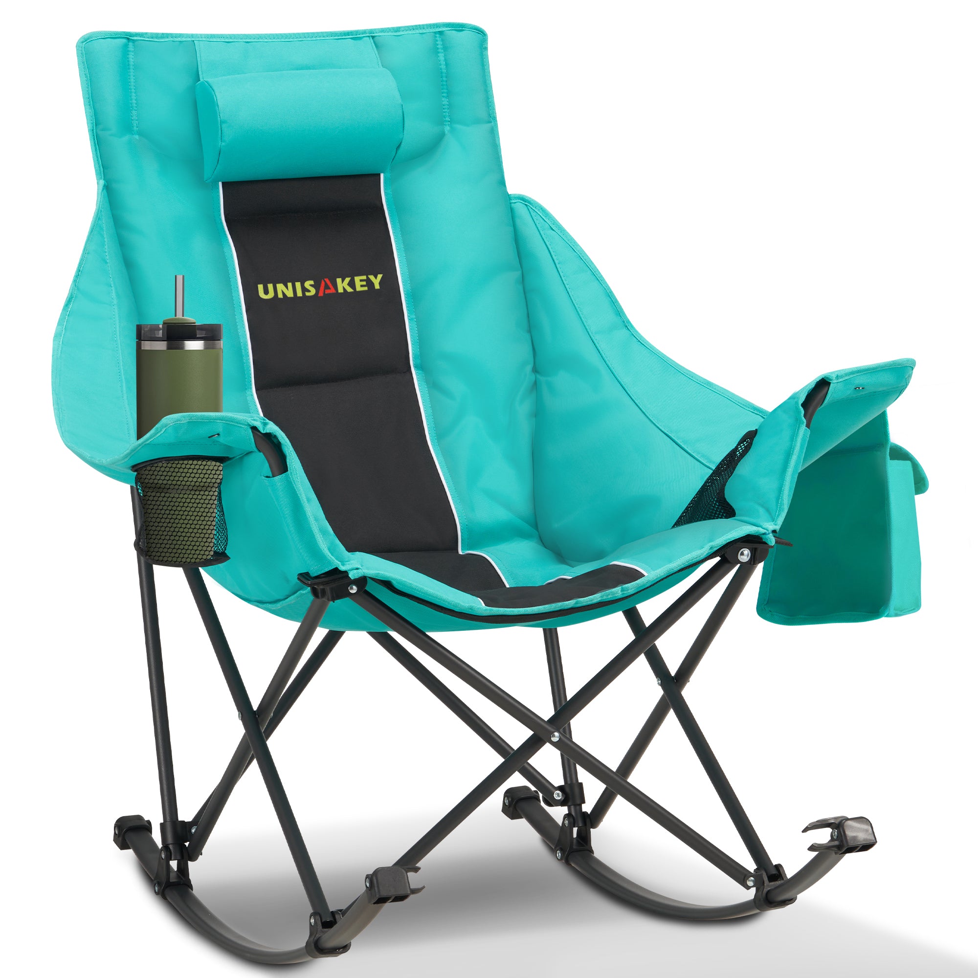 Oversized Rocking Camping Chair with Headrest & Cup Holder - 400lbs Capacity, 600D Oxford Fabric