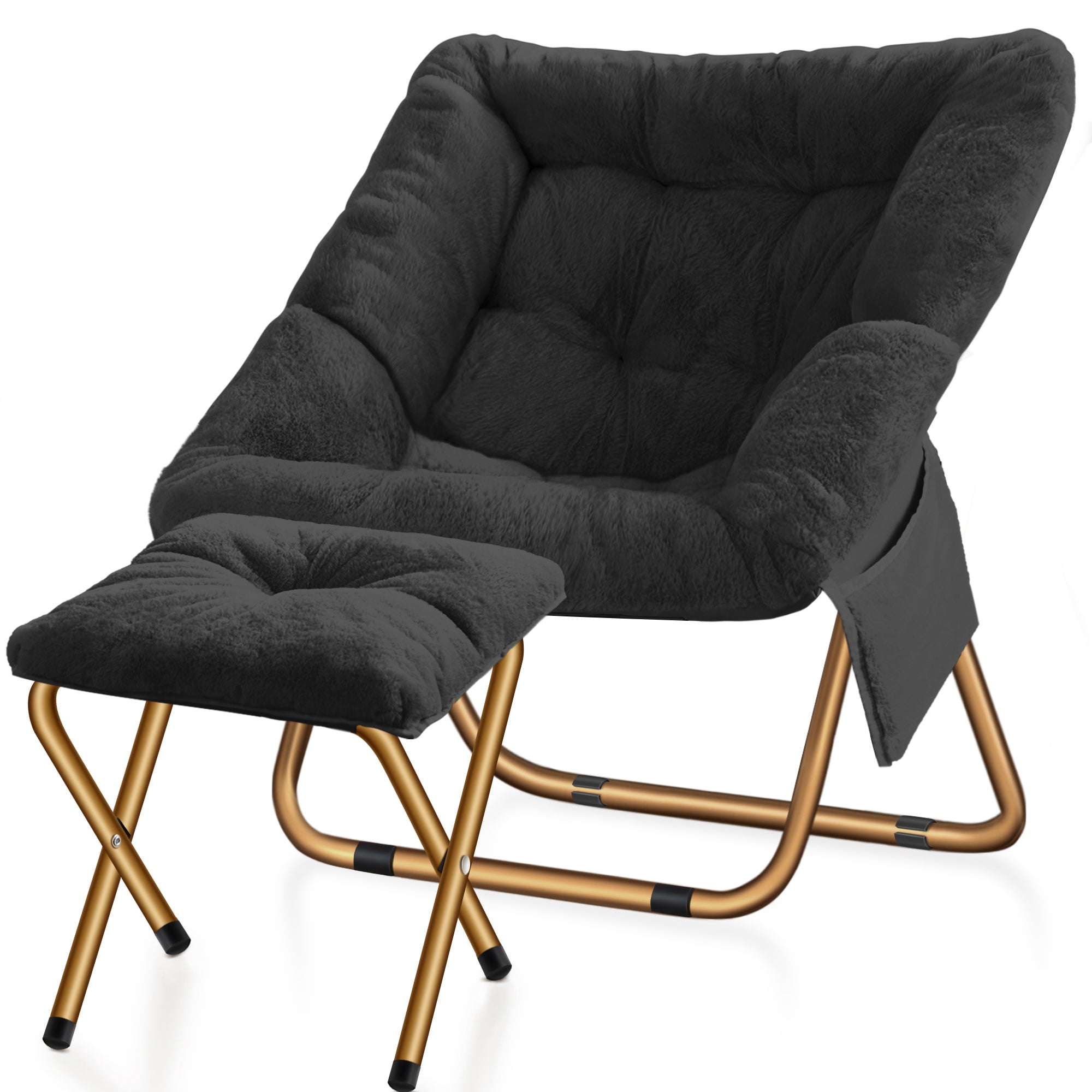 Comfy Saucer Chair, Foldable Living Room Chairs, Soft Faux Fur Lounge Chair for Bedroom, Reading Chairs for Adults,Teens, X-Large