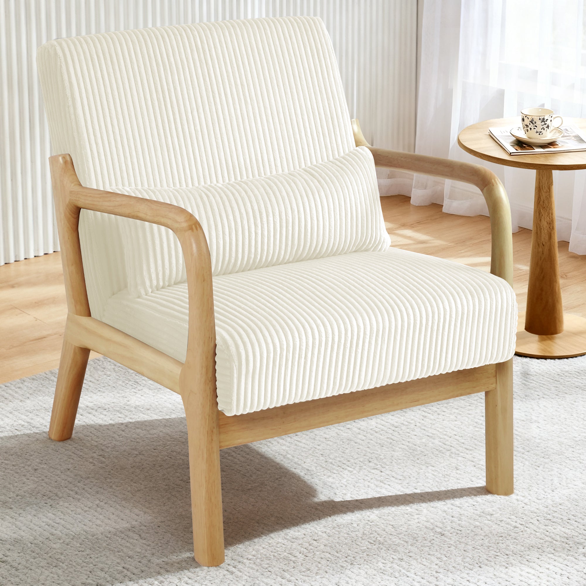 Mid-Century Accent Chair， Modern Armchair with Waist Cushion, Comfy Single Sitting Seat up to 450lbs