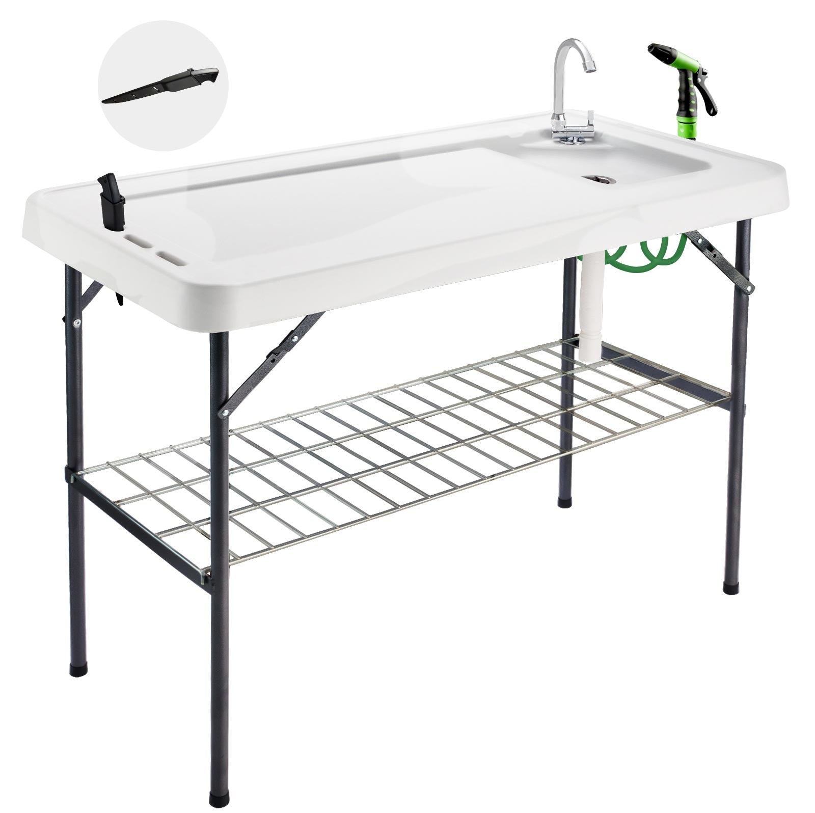 AHB® Folding Fish Cleaning Table Portable Camping Sink with Faucet Drainage Hose & Sprayer