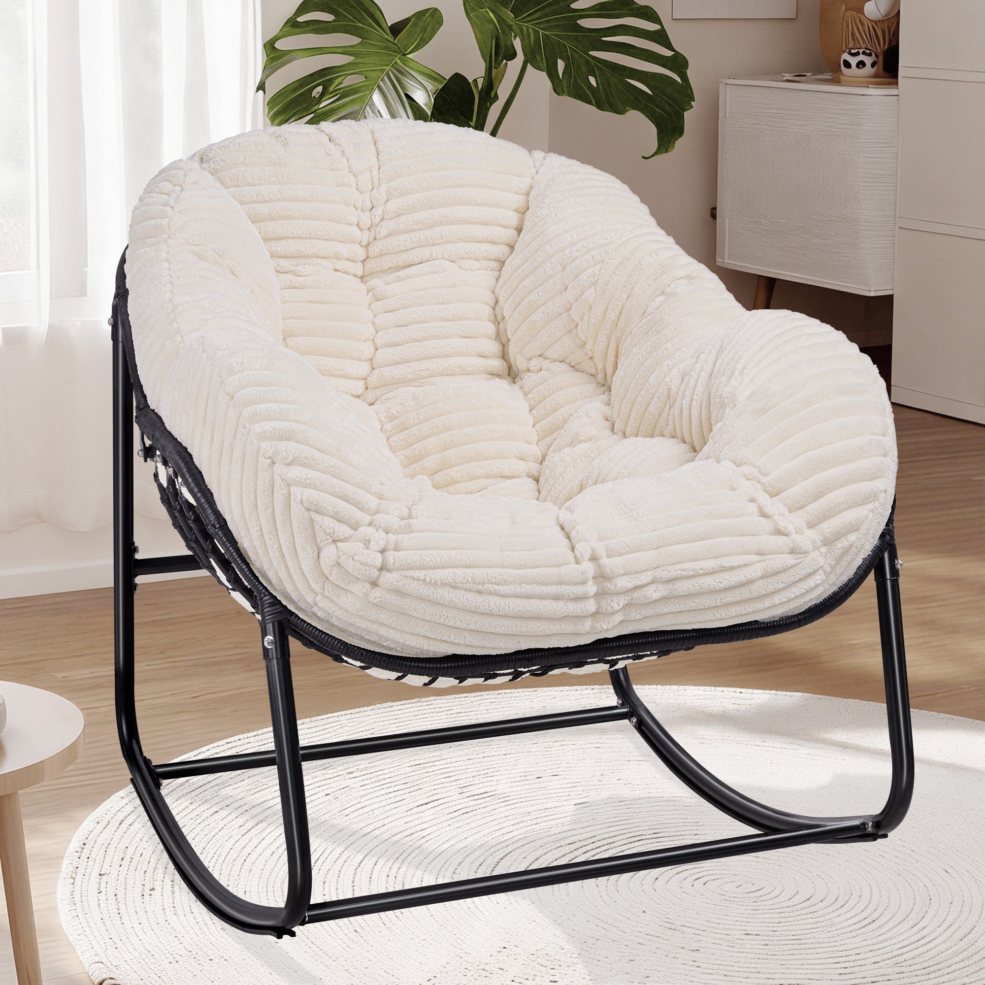 AHB® Oversized Indoor/Outdoor Egg Rocking Chair with Thick Corduroy Cushion, Straps & Modern Wicker Design