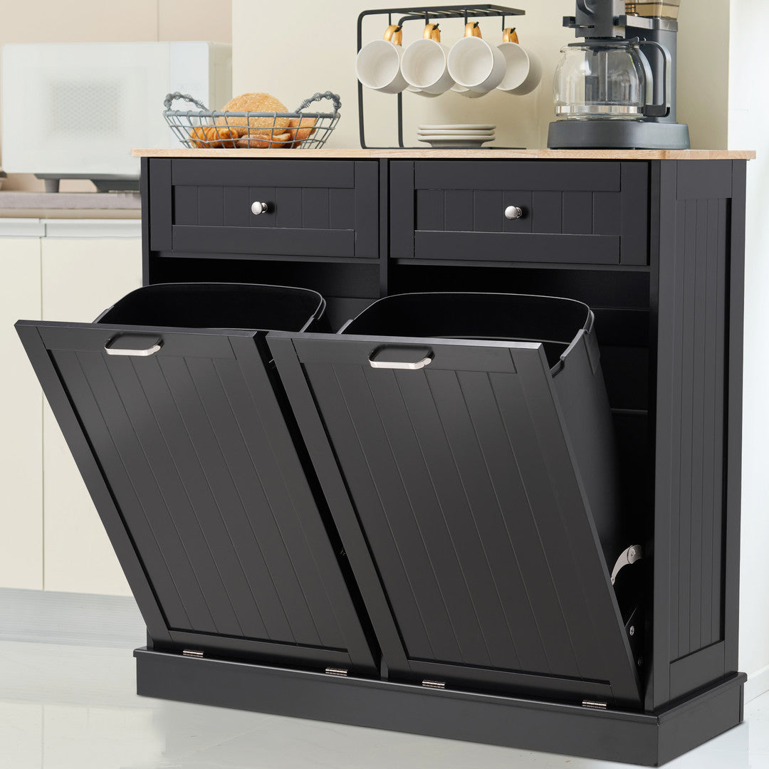 AHB® Double Tilt Out Trash Cabinet, 26 Gallon Trash Can Cabinet with Drawers & Handles for Kitchen