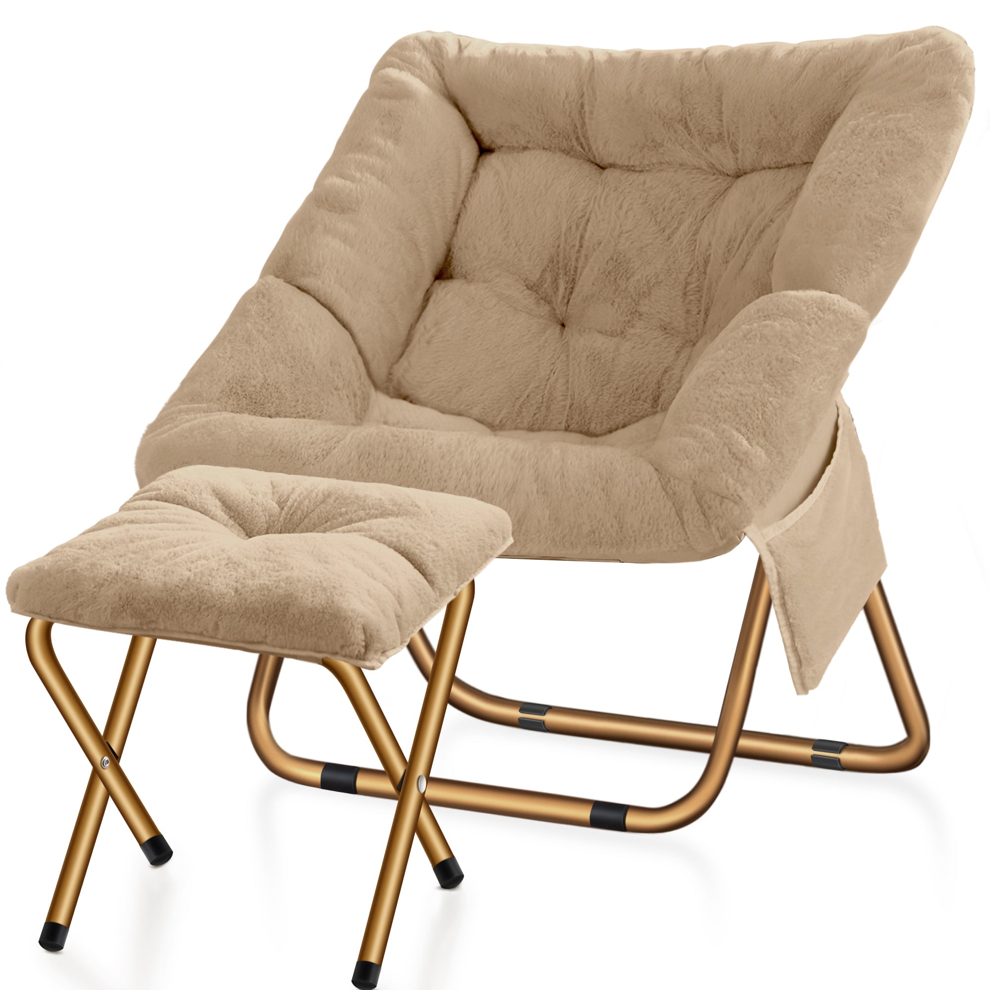 Comfy Saucer Chair, Foldable Living Room Chairs, Soft Faux Fur Lounge Chair for Bedroom, Reading Chairs for Adults,Teens, X-Large