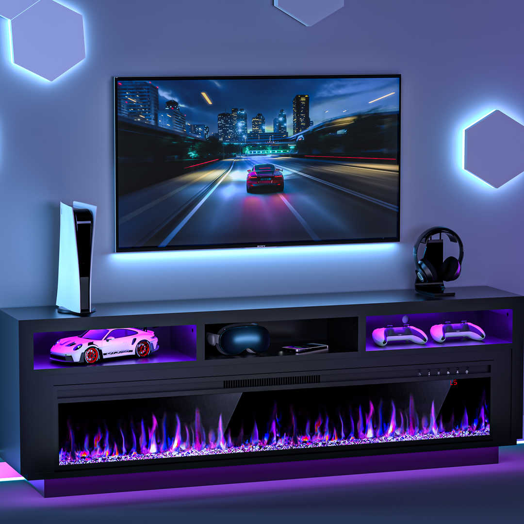 Fireplace TV Stand with LED Lights and Storage Cabinet