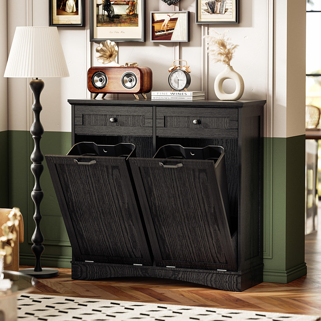 AHB® Double Tilt Out Trash Cabinet, 26 Gallon Trash Can Cabinet with Drawers & Handles for Kitchen