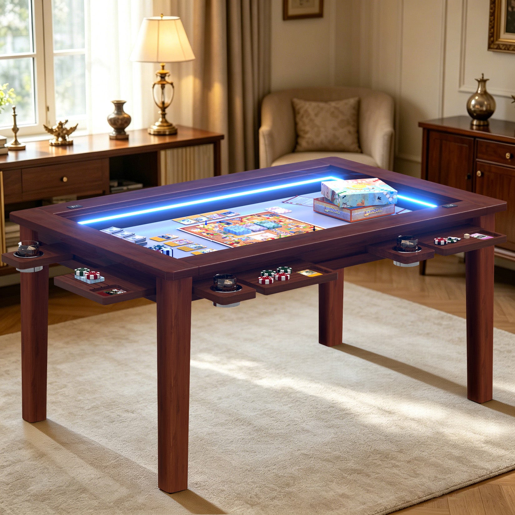 AHB® Solid Wood Board Game Table for 4-6 with Led Light