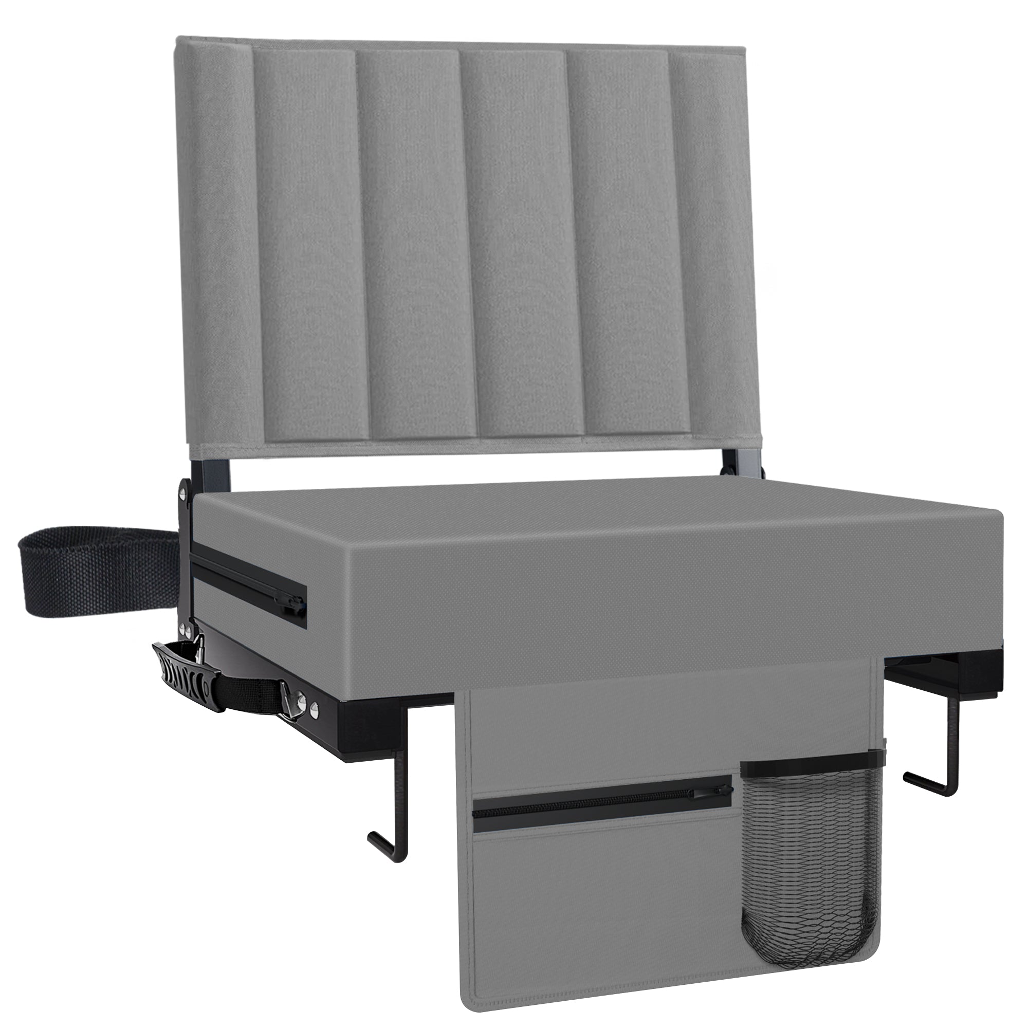 AHB® Stadium Seat for Bleachers with Back Support and Cushion, Bleacher Seats with Shoulder Strap and Cup Holder, Padded Portable Folding Comfort Stadium Chair, for Sports Events, Grey