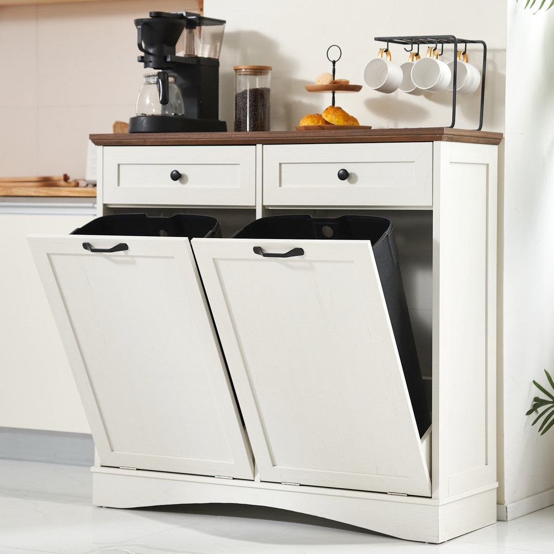 AHB® Double Tilt Out Trash Cabinet, 26 Gallon Trash Can Cabinet with Drawers & Handles for Kitchen