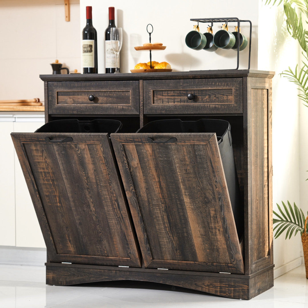 AHB® Double Tilt Out Trash Cabinet, 26 Gallon Trash Can Cabinet with Drawers & Handles for Kitchen