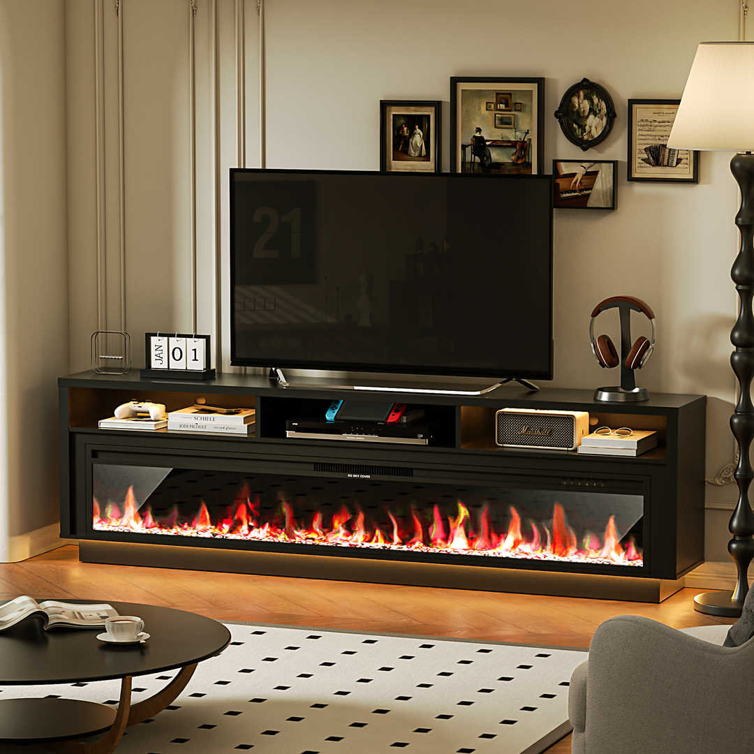 Fireplace TV Stand with LED Lights and Storage Cabinet