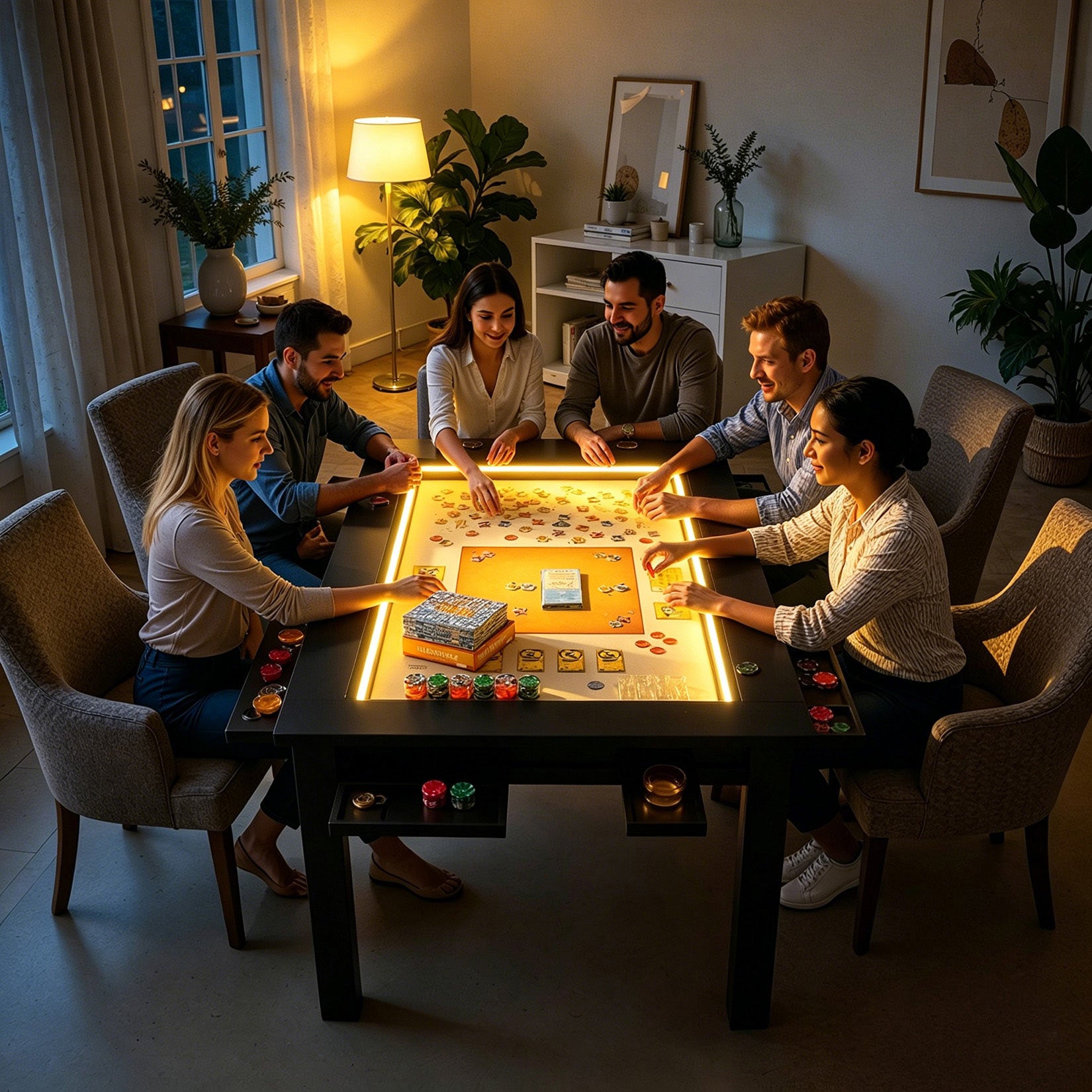 AHB® Solid Wood Board Game Table for 4-6 with Led Light