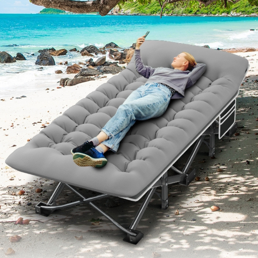 AHB® Portable Camping Cot with Thick Mattress, Carry Bag, Side Pocket