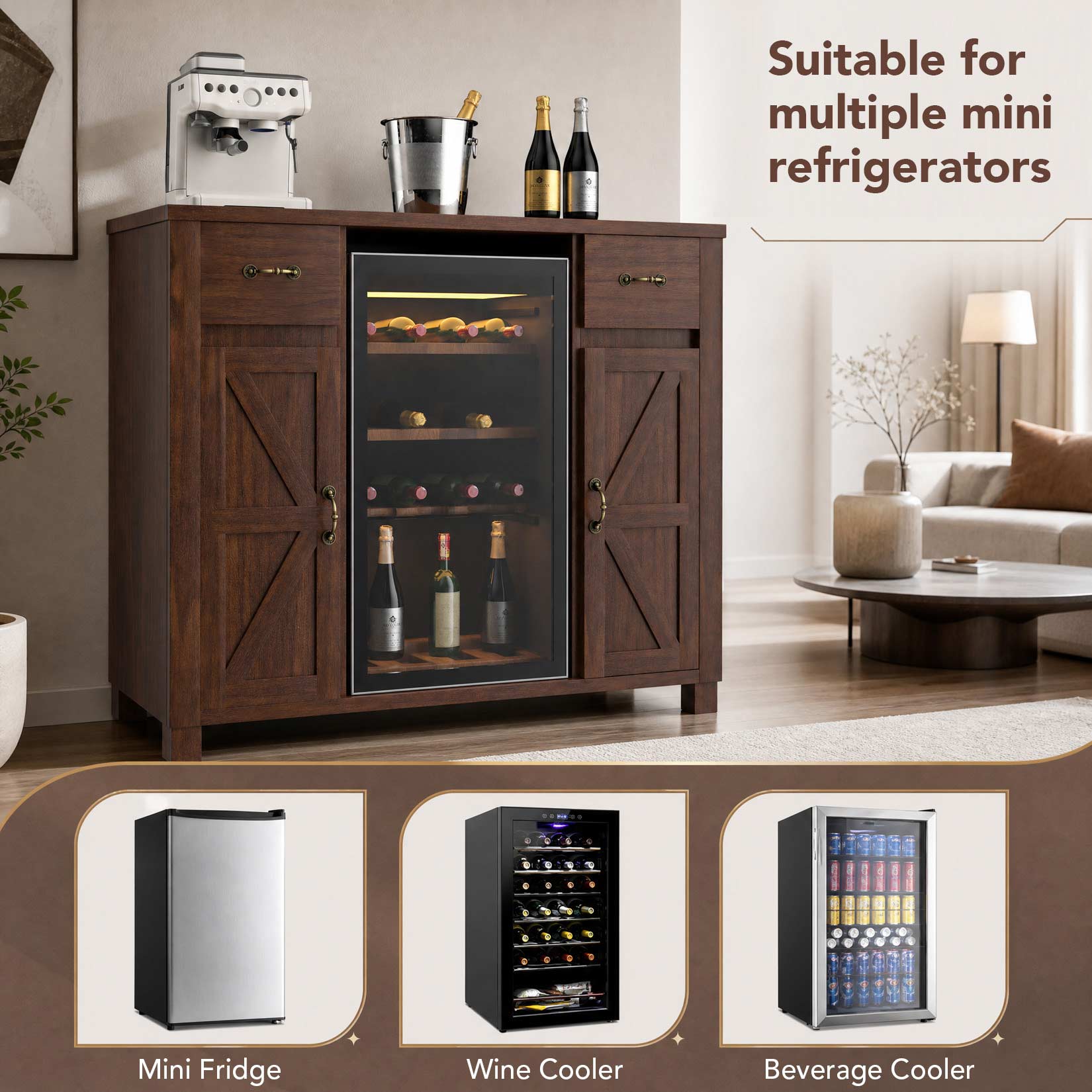 AHB® Solid Wood Mini Fridge Cabinet for Refrigerator/Cooler