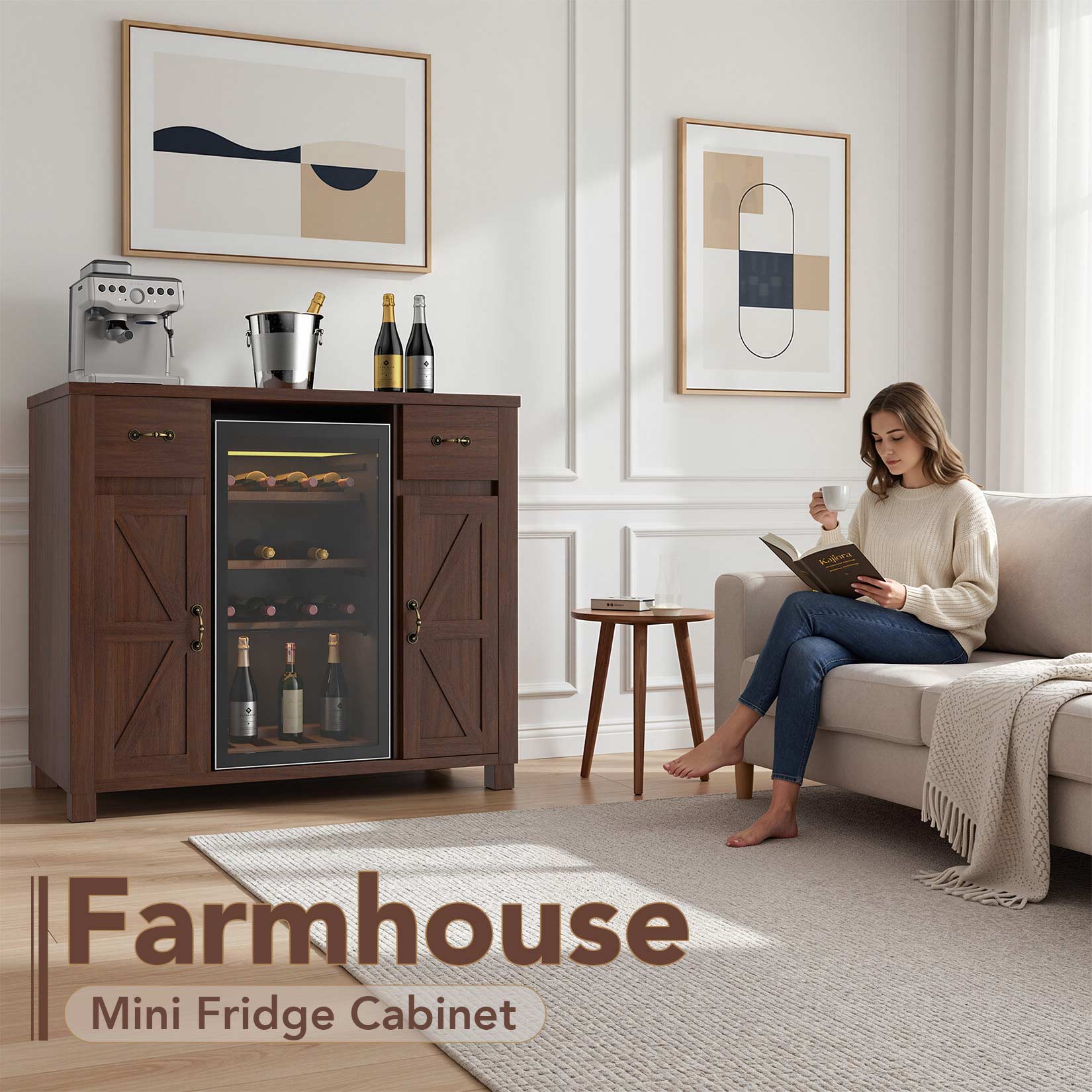 AHB® Solid Wood Mini Fridge Cabinet for Refrigerator/Cooler
