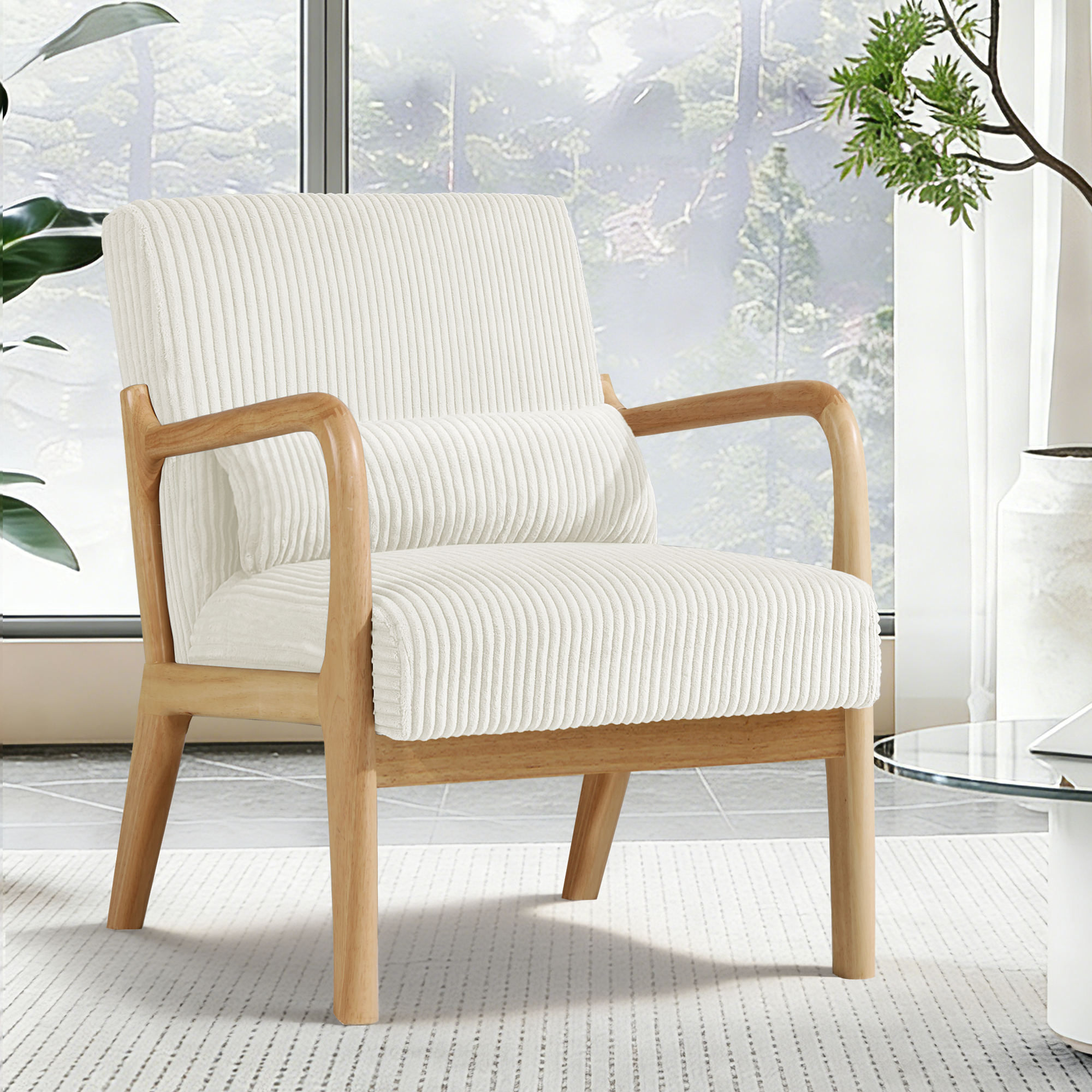 Mid-Century Accent Chair， Modern Armchair with Waist Cushion, Comfy Single Sitting Seat up to 450lbs