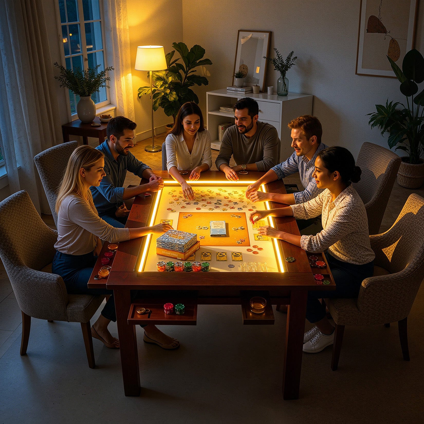 AHB® Solid Wood Board Game Table for 4-6 with Led Light
