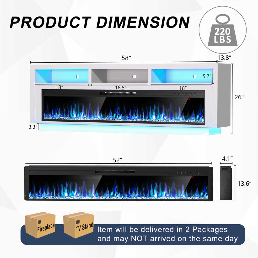 Fireplace TV Stand with LED Lights and Storage Cabinet