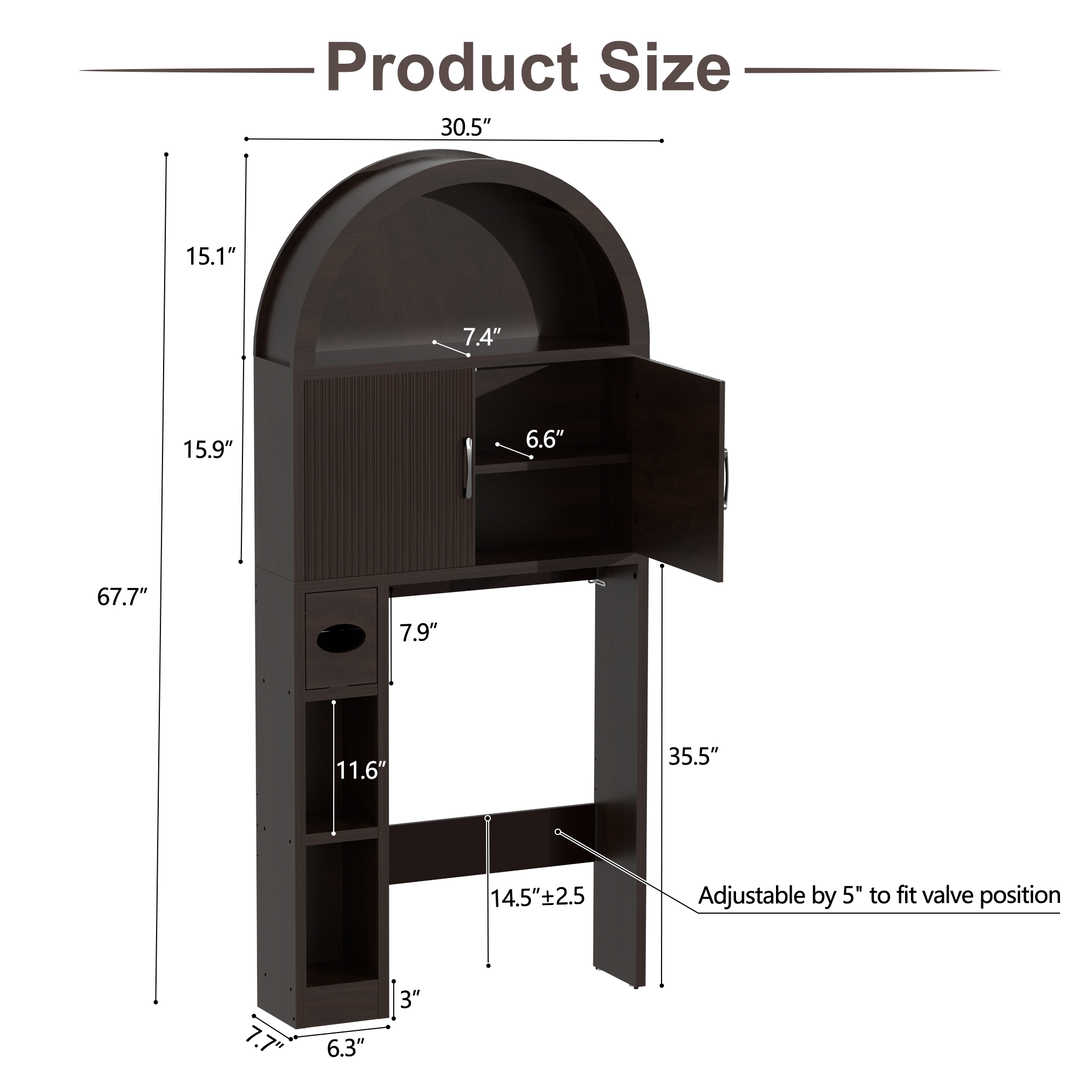 Over The Toilet Storage Cabinet with Wood Grain Doors and Arc Design