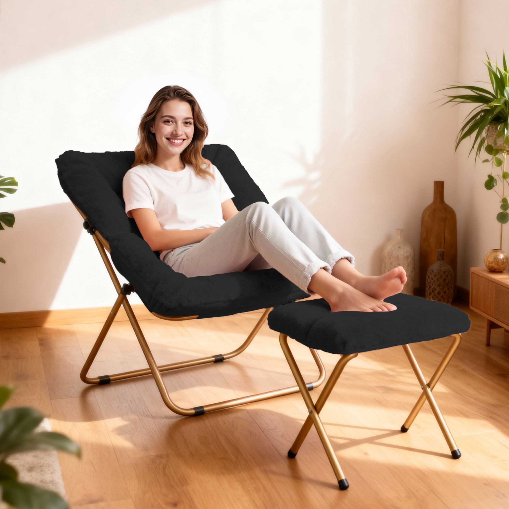 Comfy Saucer Chair, Foldable Living Room Chairs, Soft Faux Fur Lounge Chair for Bedroom, Reading Chairs for Adults,Teens, X-Large