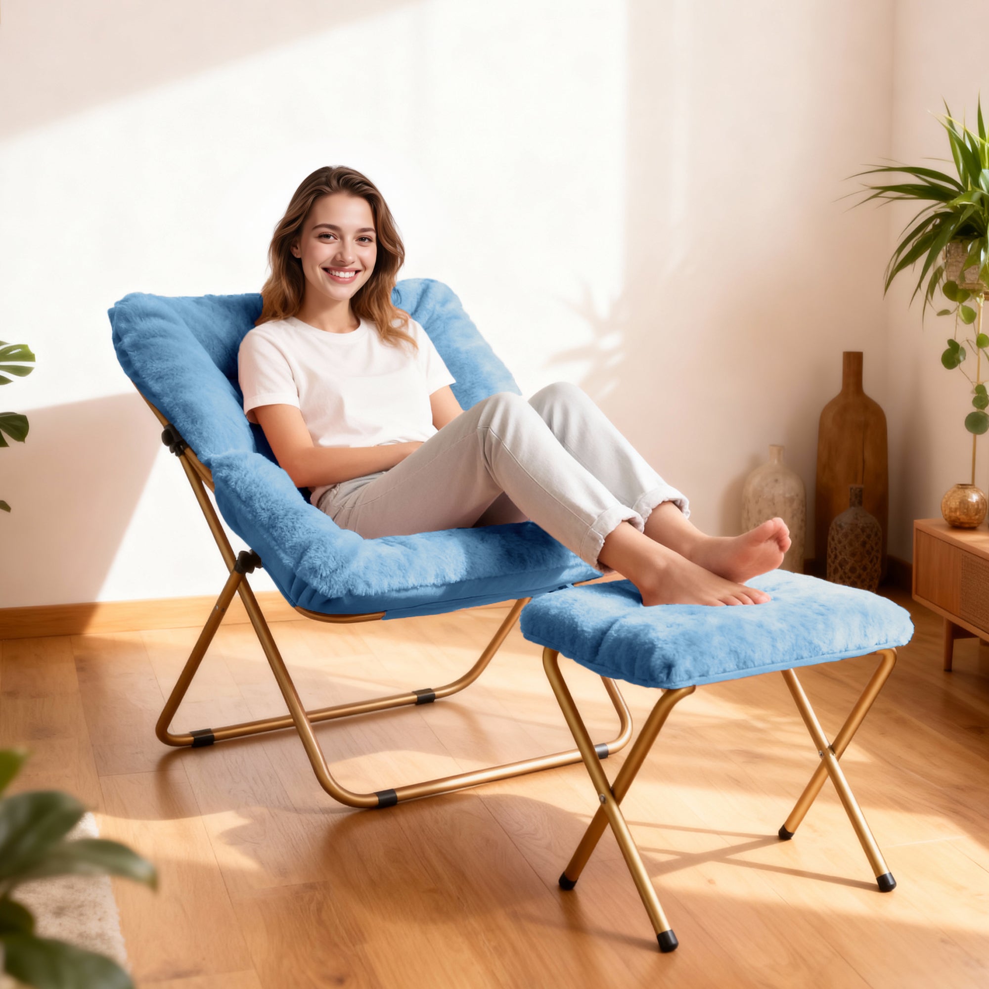 Comfy Saucer Chair, Foldable Living Room Chairs, Soft Faux Fur Lounge Chair for Bedroom, Reading Chairs for Adults,Teens, X-Large