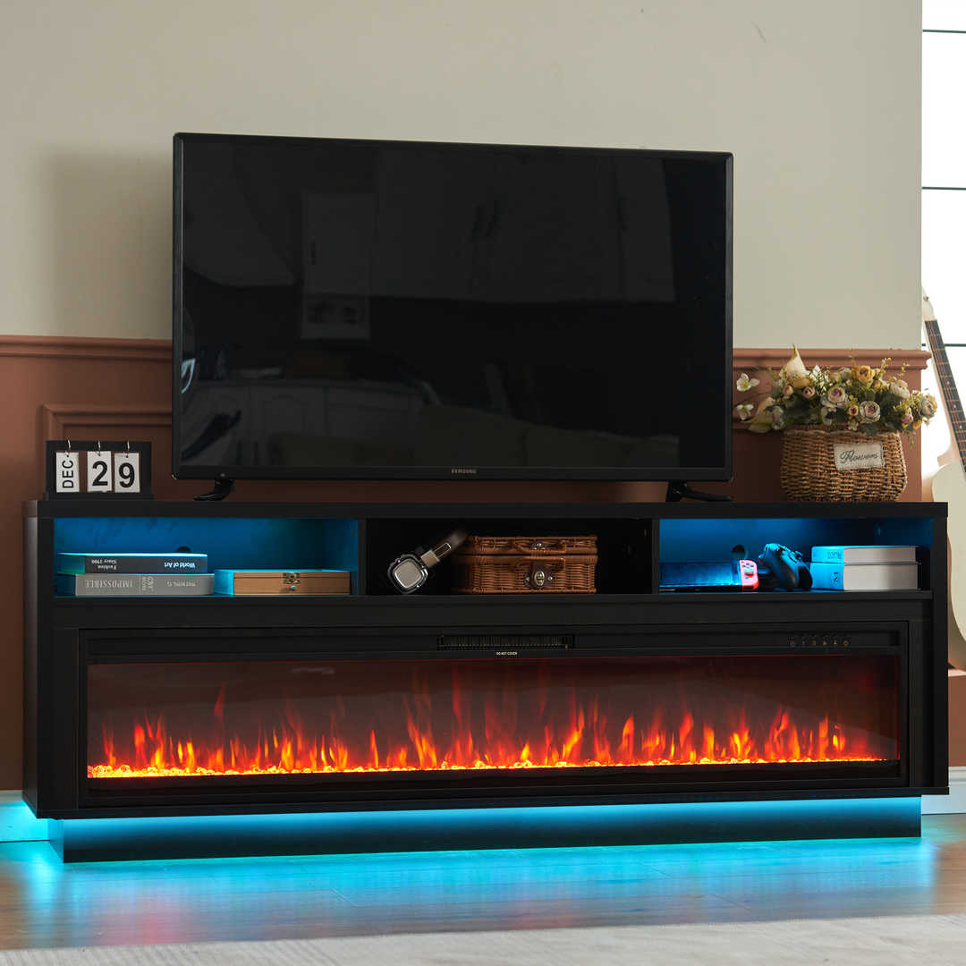 Fireplace TV Stand with LED Lights and Storage Cabinet