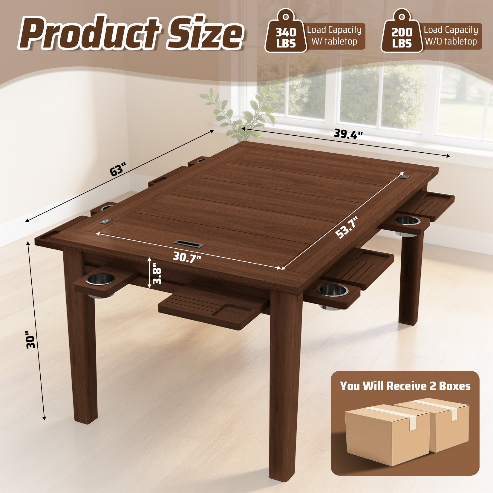 AHB® Board Game Table for 4-6 with Led Light