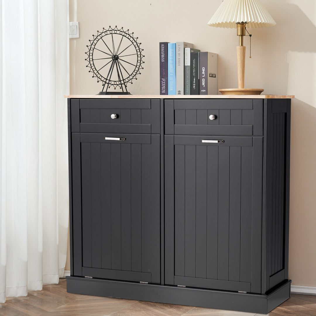 AHB® Double Tilt Out Trash Cabinet, 26 Gallon Trash Can Cabinet with Drawers & Handles for Kitchen