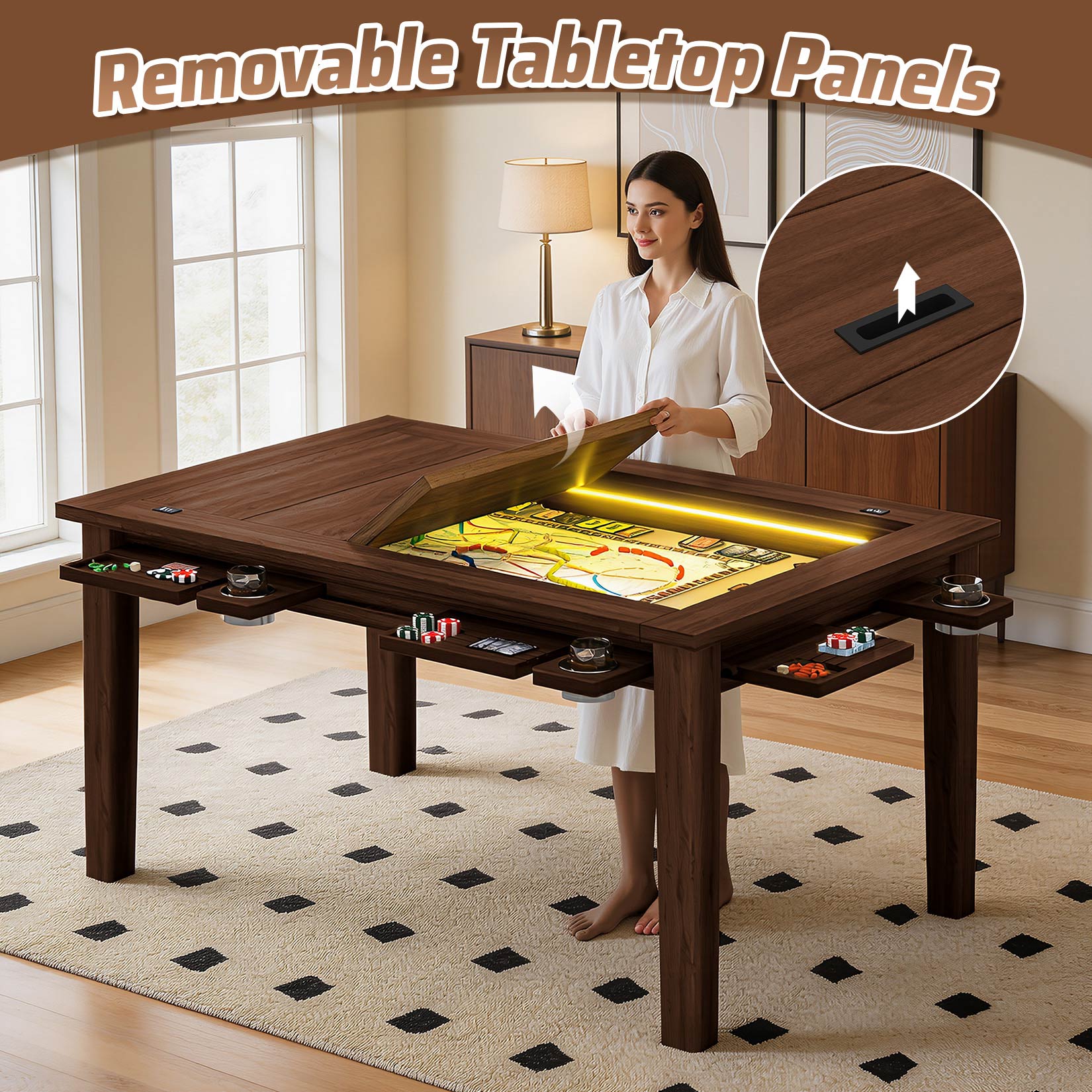 AHB® Board Game Table for 4-6 with Led Light