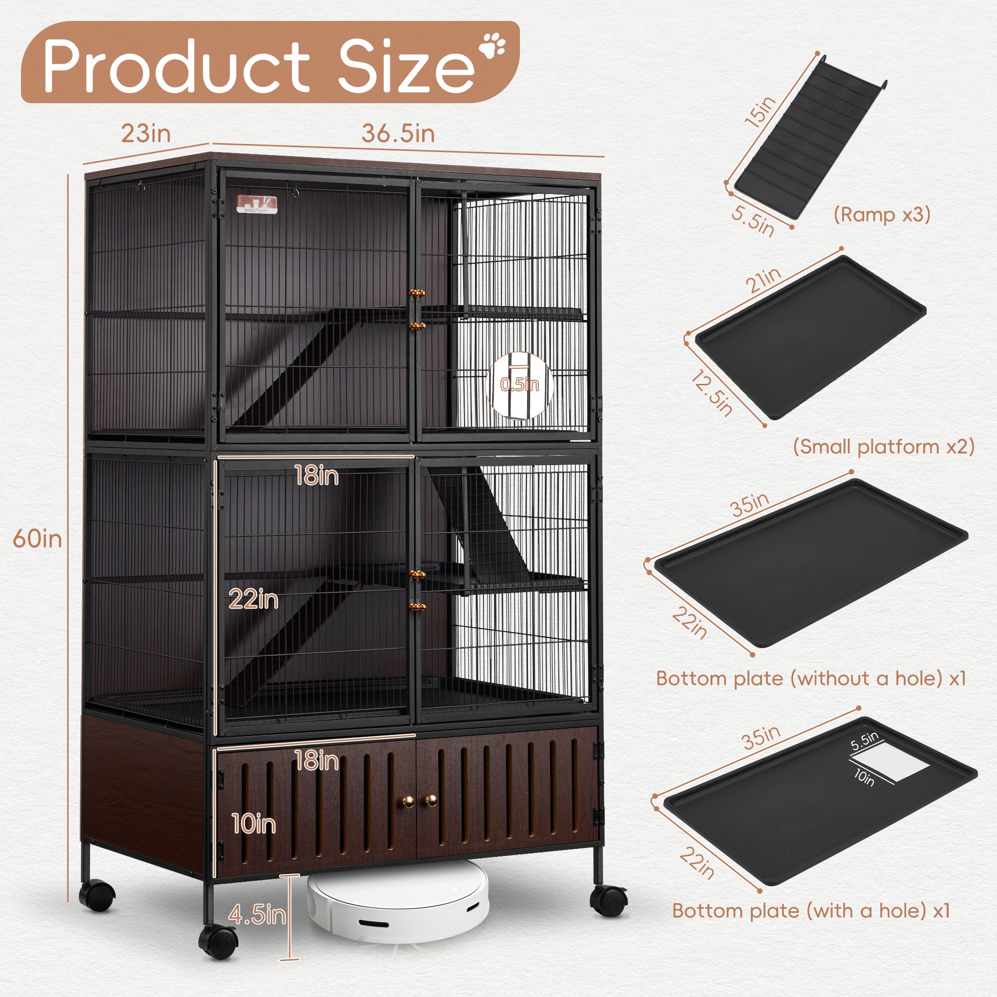 50"H Metal Large Ferret Cage with Removable Ramps, Double Door