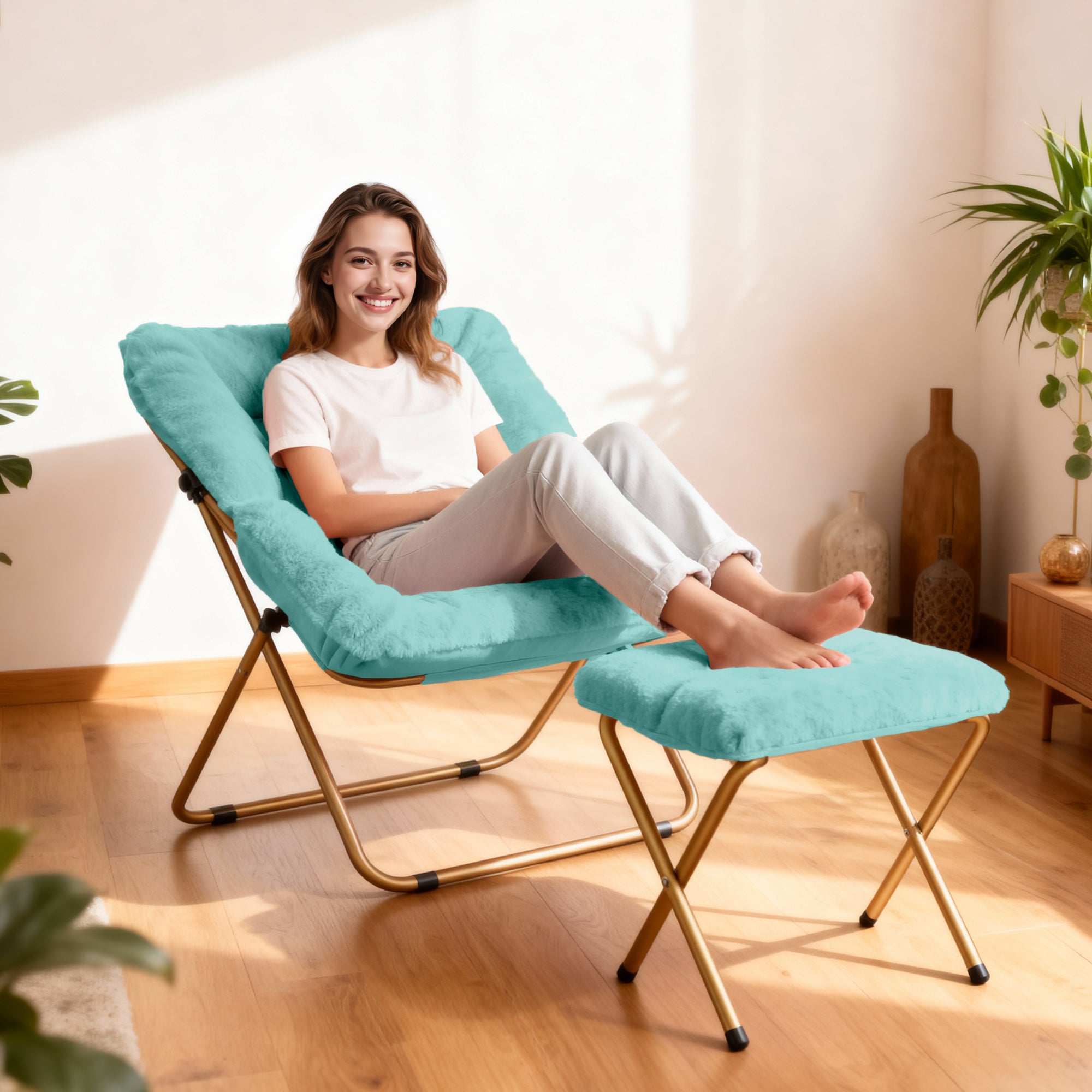 Comfy Saucer Chair, Foldable Living Room Chairs, Soft Faux Fur Lounge Chair for Bedroom, Reading Chairs for Adults,Teens, X-Large