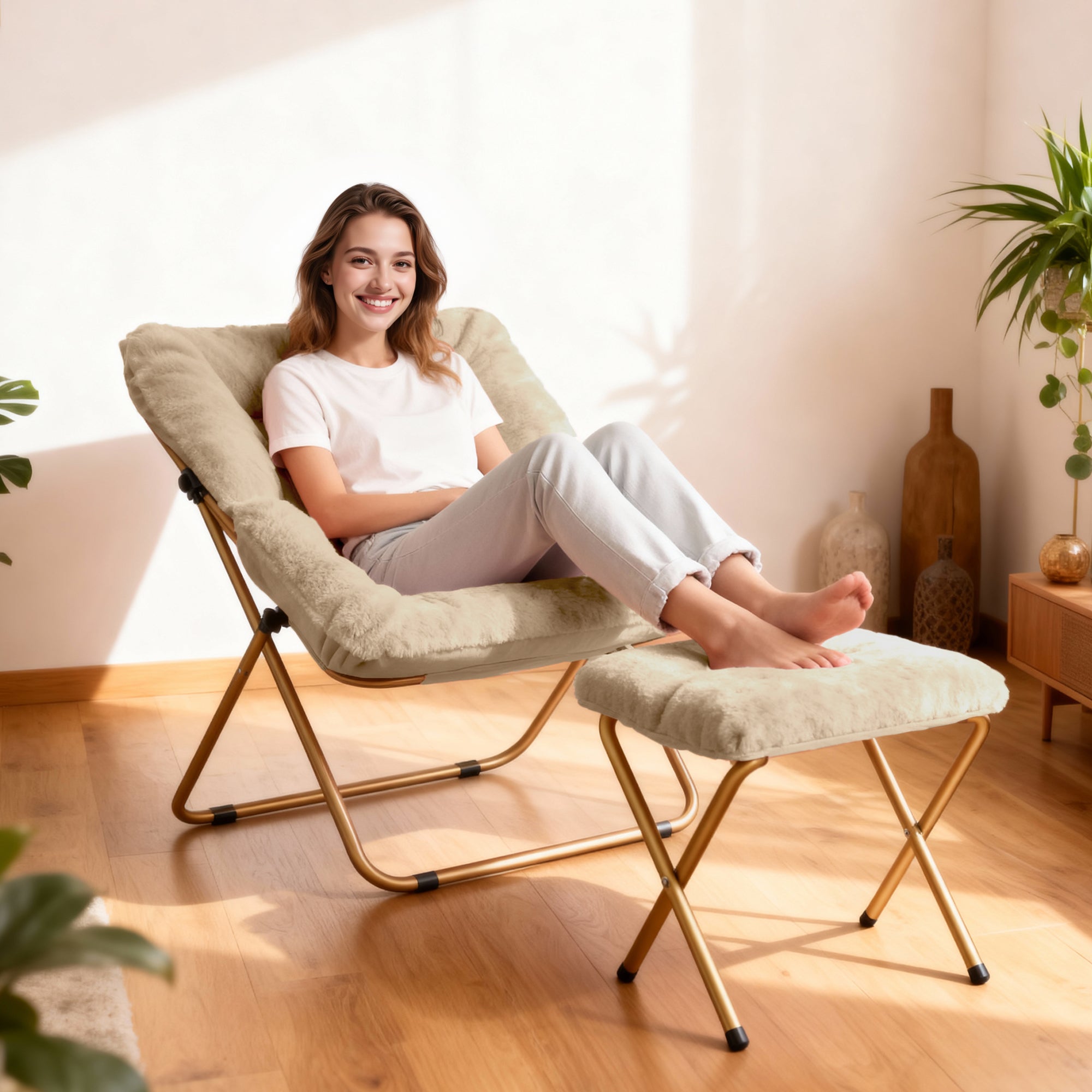 Comfy Saucer Chair, Foldable Living Room Chairs, Soft Faux Fur Lounge Chair for Bedroom, Reading Chairs for Adults,Teens, X-Large