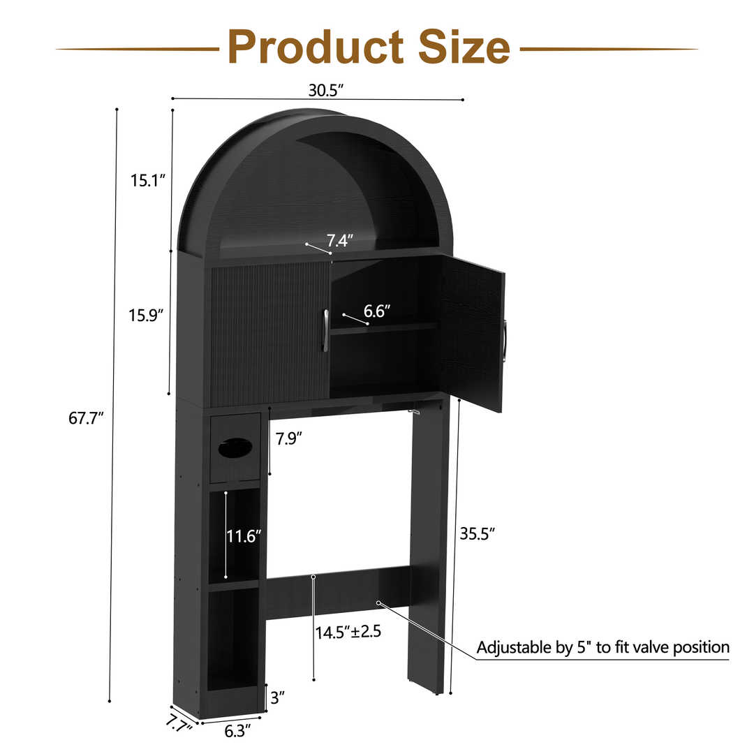 Over The Toilet Storage Cabinet with Wood Grain Doors and Arc Design