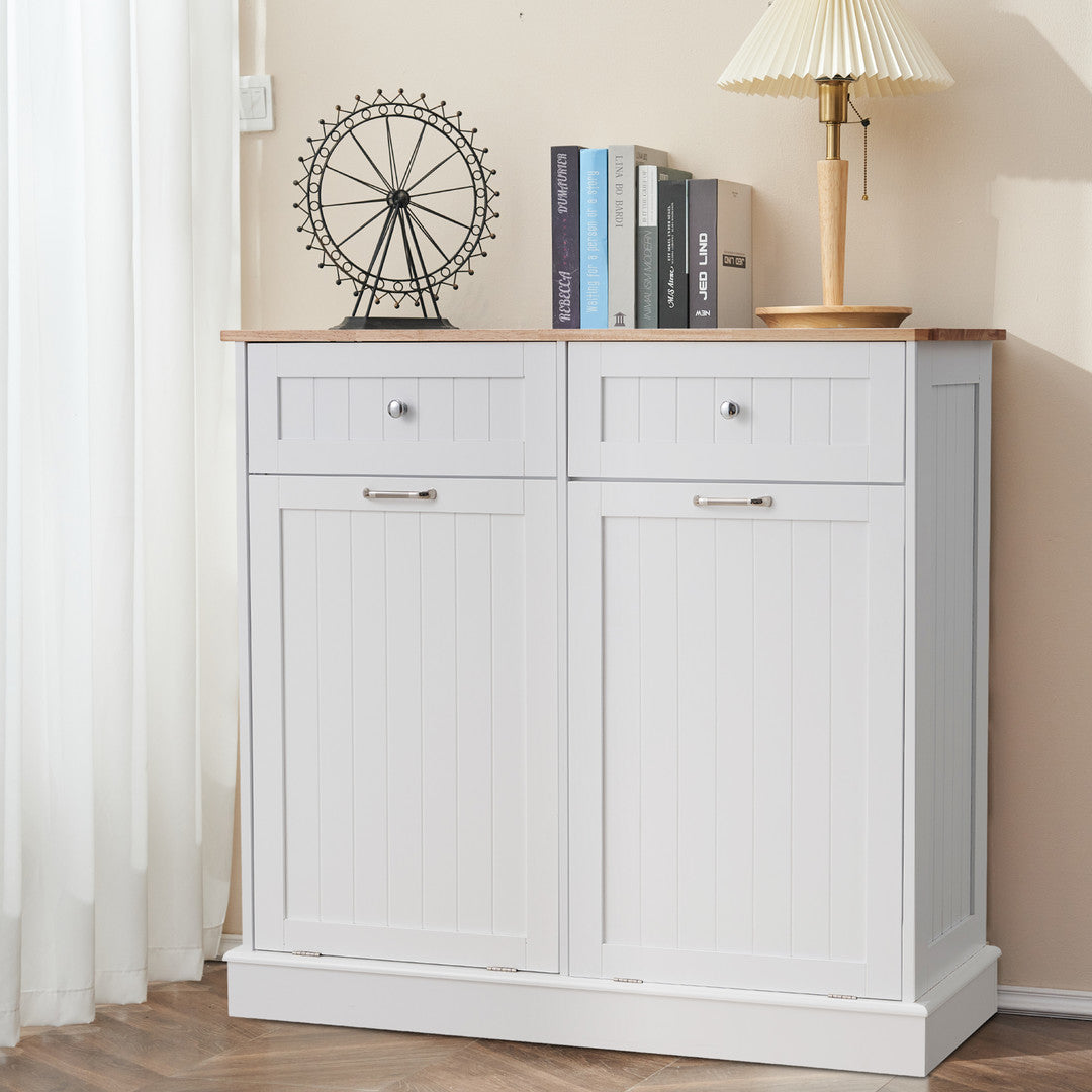 AHB® Double Tilt Out Trash Cabinet, 26 Gallon Trash Can Cabinet with Drawers & Handles for Kitchen