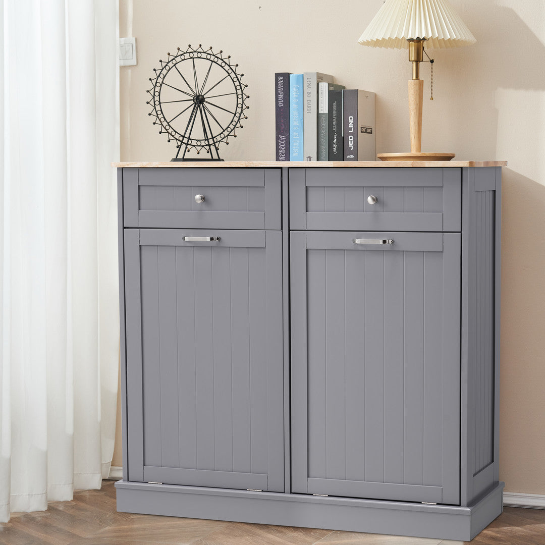 AHB® Double Tilt Out Trash Cabinet, 26 Gallon Trash Can Cabinet with Drawers & Handles for Kitchen