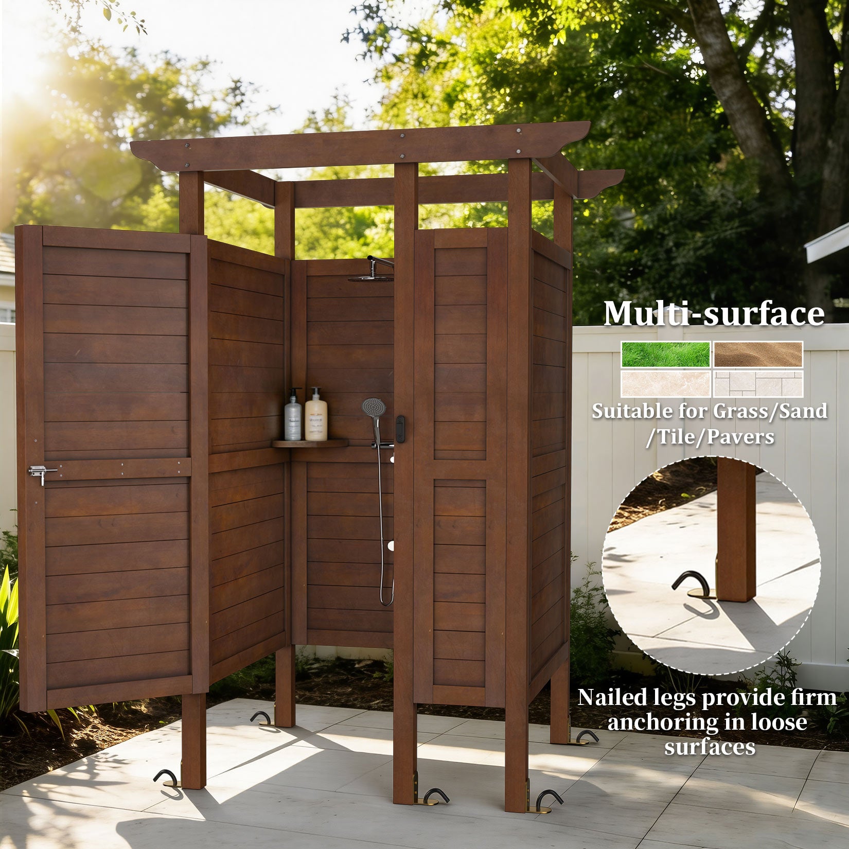 AHB® Outdoor Shower Enclosure Solid Wood Weatherproof Outdoor Shower Stall
